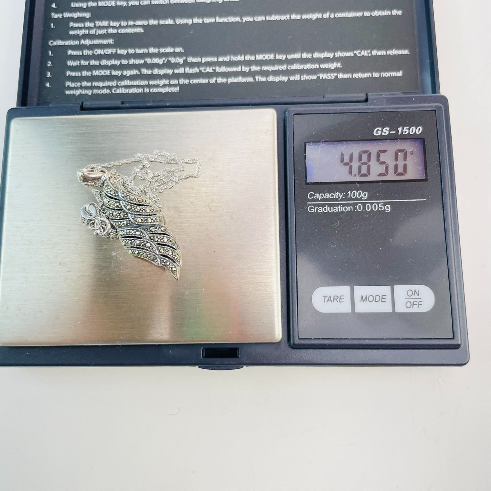 Marcasite Sterling Silver Angel Wing Pendant and Chain JTV Tillya Treasures