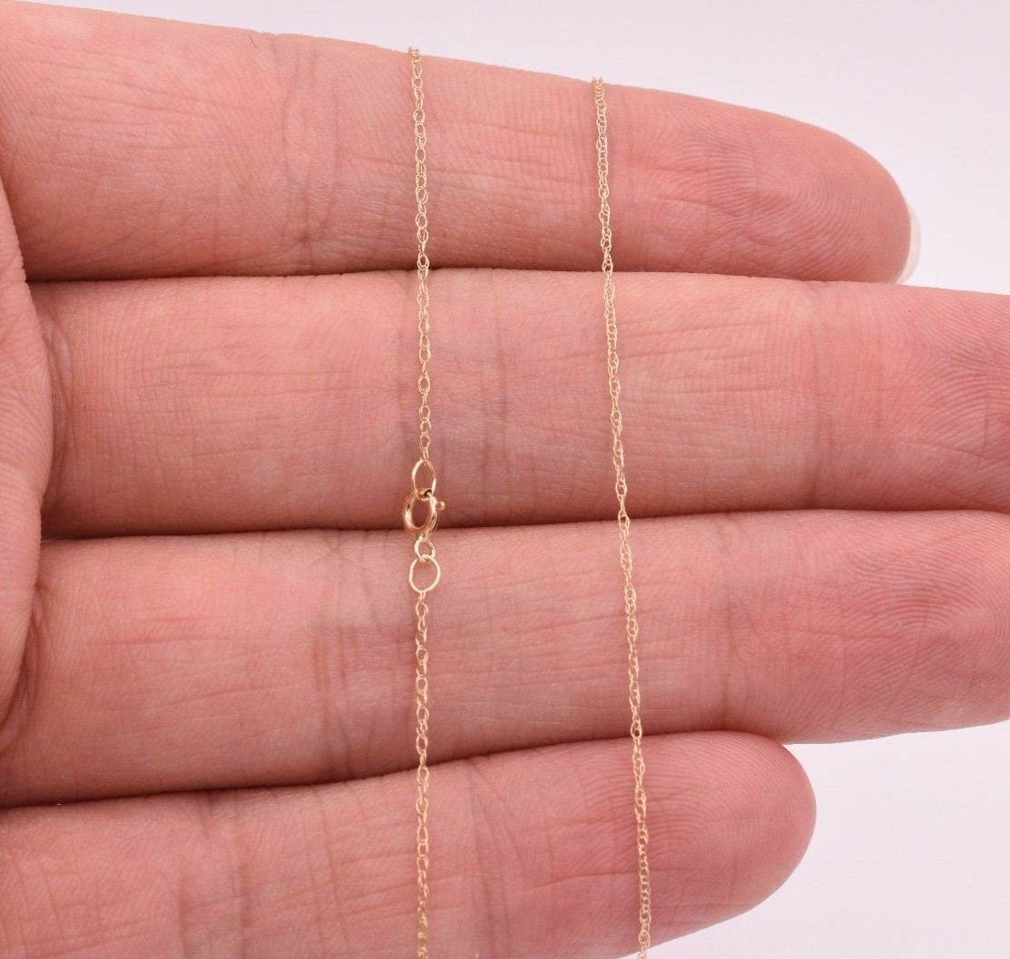 0.6mm Open Dainty Twisted Rope Chain Necklace Real Solid 14K Yellow Gold 16″ 18″