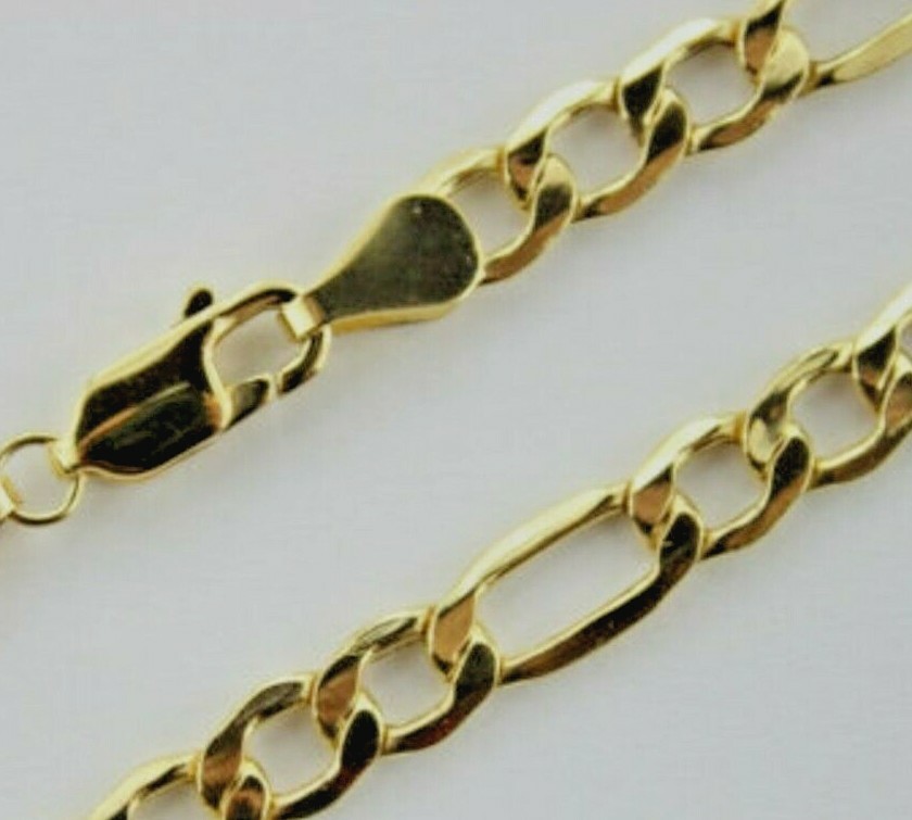 Authentic 14K Yellow Gold Hollow Figaro Chain Necklace 1.9mm-7.5mm 16″~30″