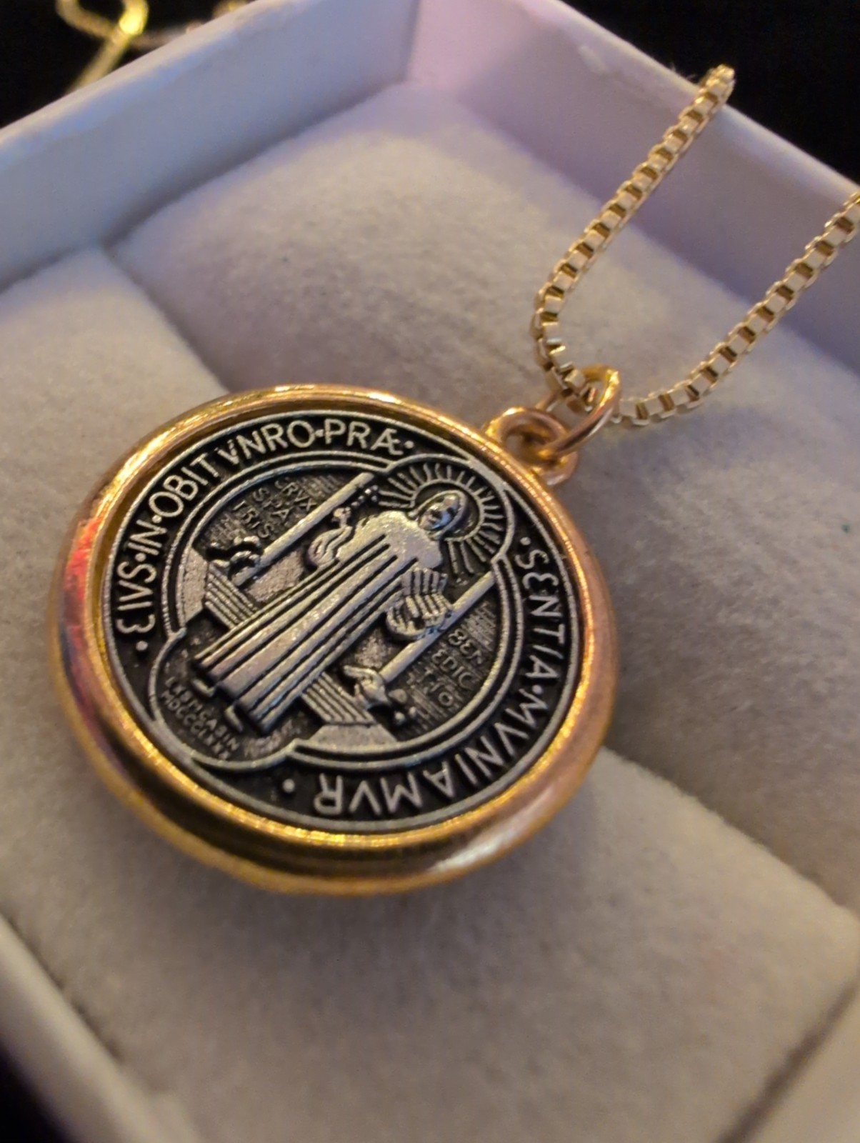 Starline 925 St Benedict’s Medallion 18 Kt Gold Rimmed With 18 GF Necklace