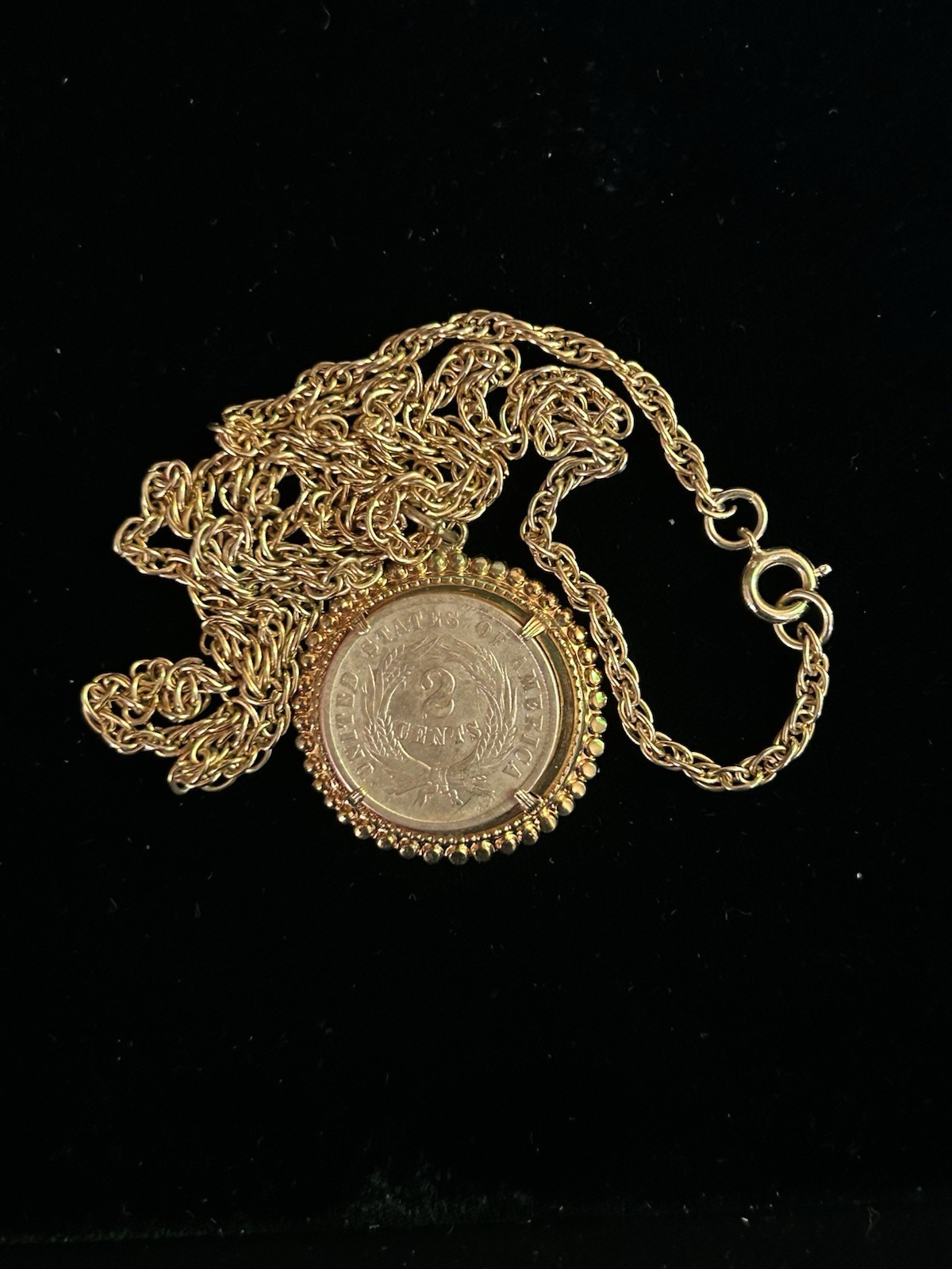 Coin Necklace Featuring a 162 Year-old United States 2 Cent Piece, 24” Chain