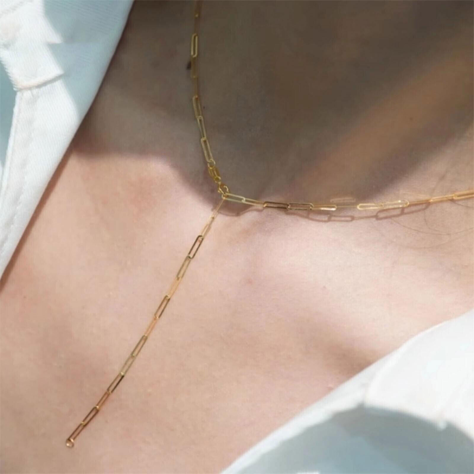 Pure 18K Yellow Gold Chain Thin Square Cable O Link Necklace 17.7inch/0.88g