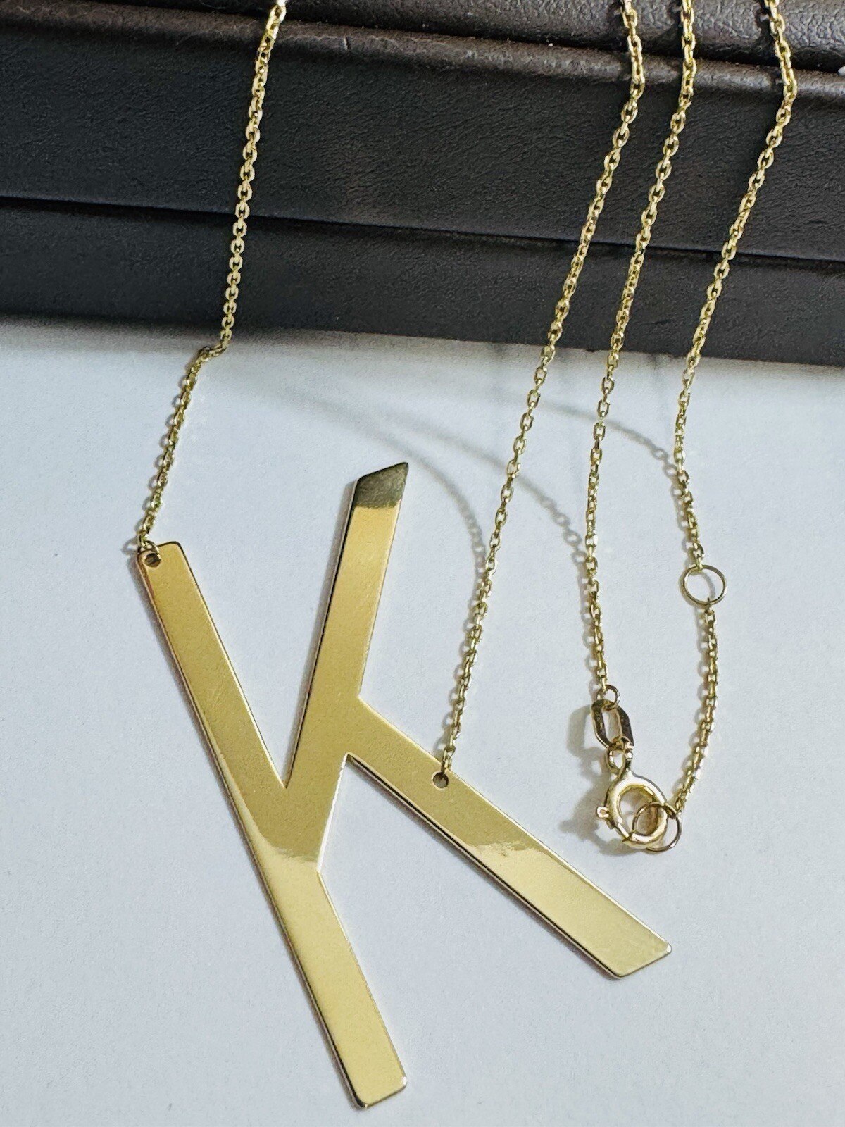 RARE 18K 750 YELLOW Gold Letter K initial Necklace 16.5/17.5” Long 1mm 4.1g