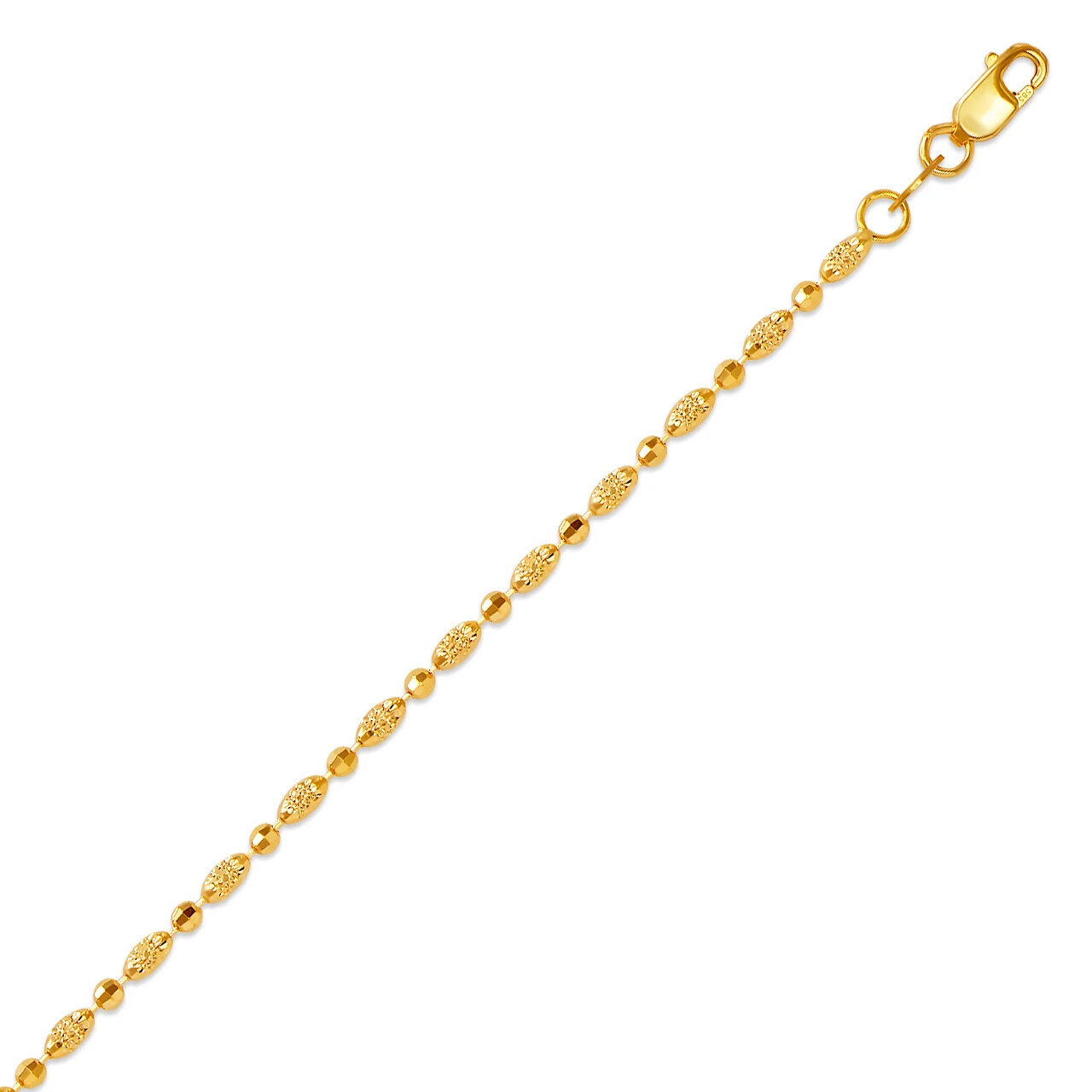 14K Yellow Gold Diamond Cut Bead Chain 7 inch Bracelet Lobster Lock