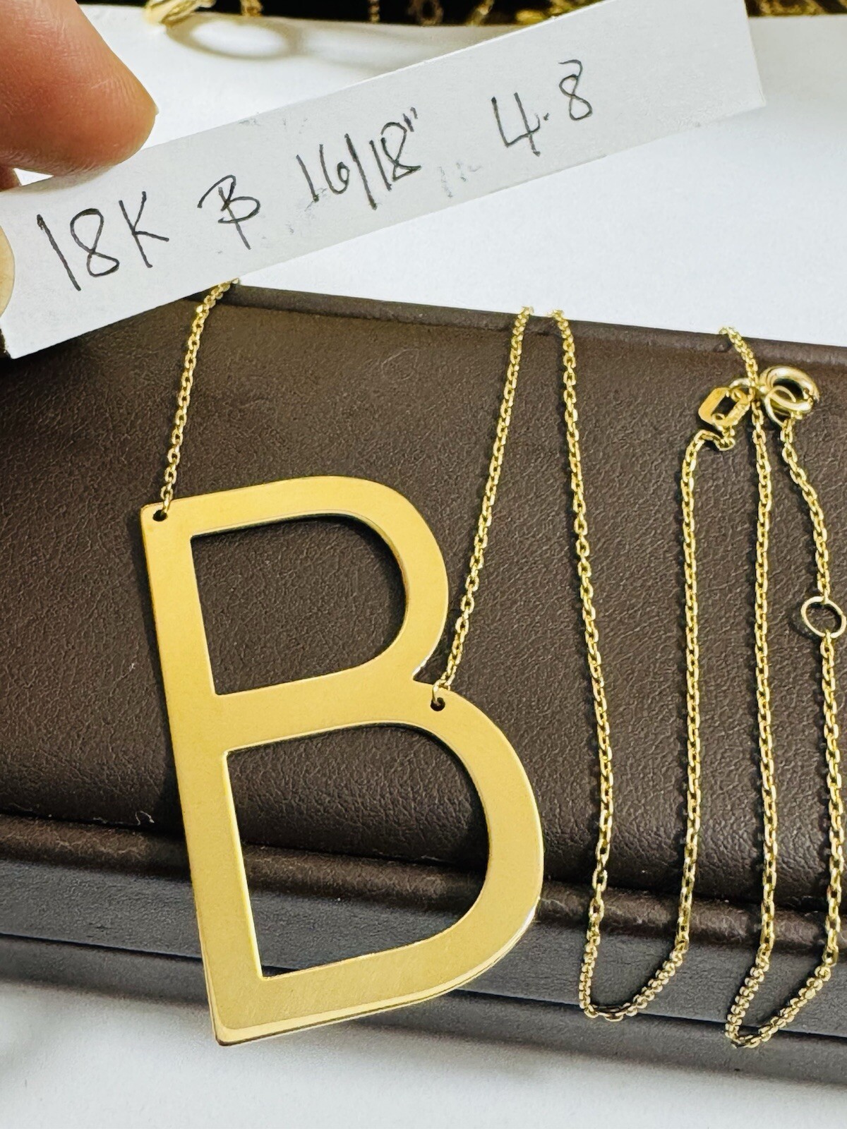 18K 750 Fine Gold Letter B initial Necklace 16.5/17.5” Long 1mm 4.8g WOMENS