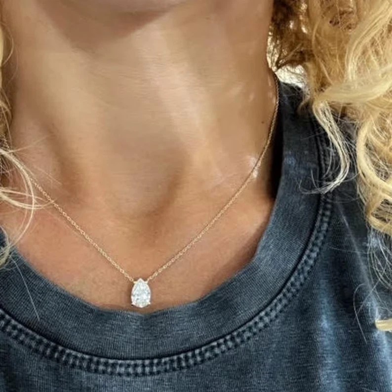 2Ct Pear Cut D/VVS1 GRA MOISSANITE 14k White Gold Plated With Free 18In Chain
