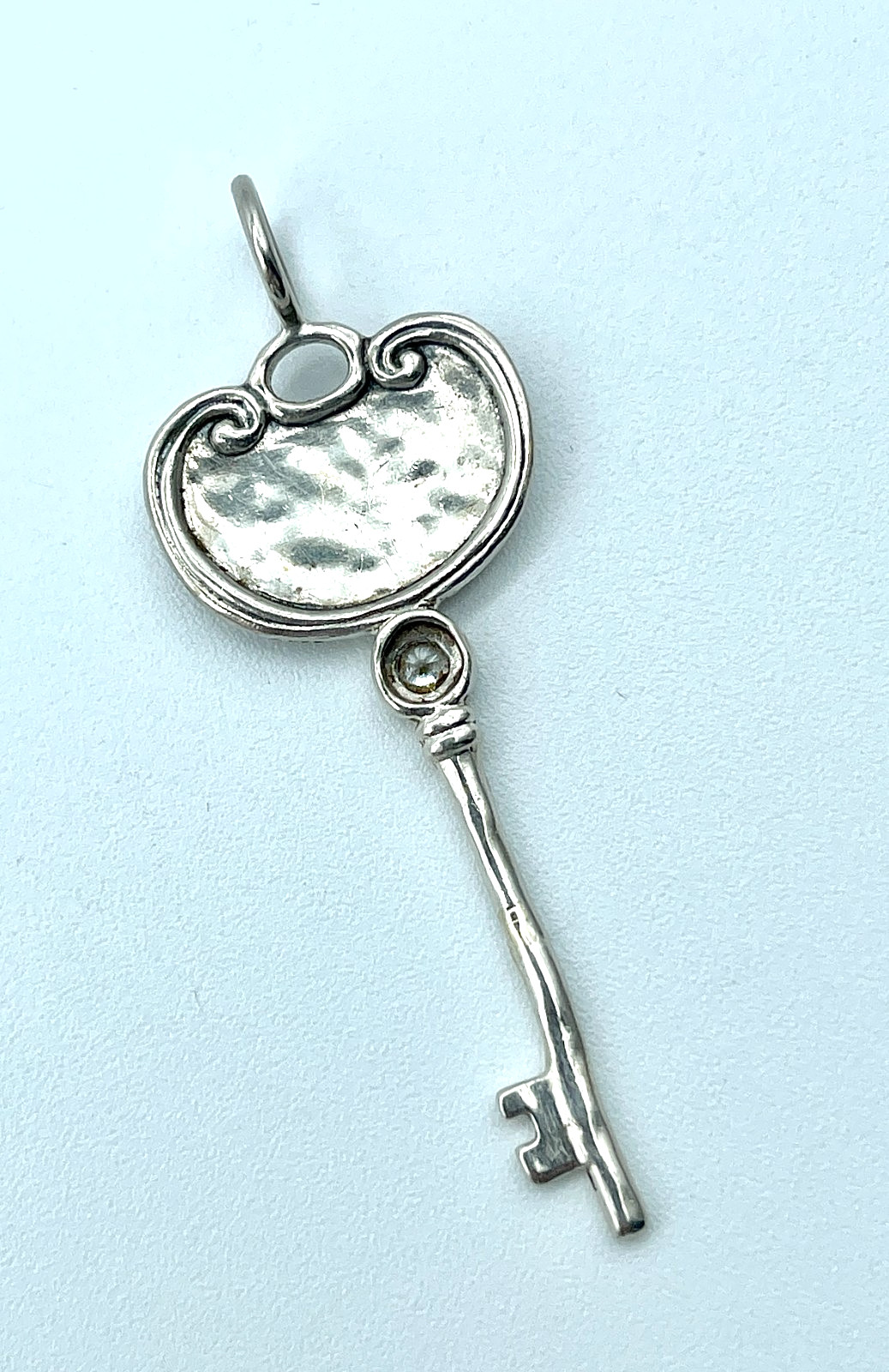 Vtg. Silpada .925 Sterling CZ, Key To My Heart, Skeleton Key 1997 Pendant, S3529