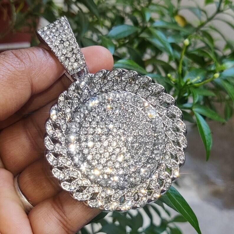 14K White Gold Plated 2Ct Round Lab-Created Diamond Custom Hip Hop Pendant,