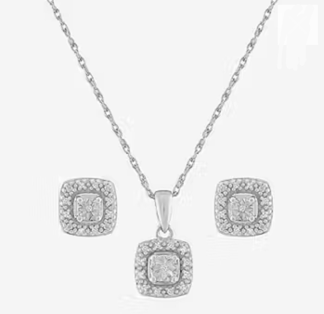 Yes, Please! Mined White Diamond Sterling Silver Cushion 2-pc. Jewelry Set