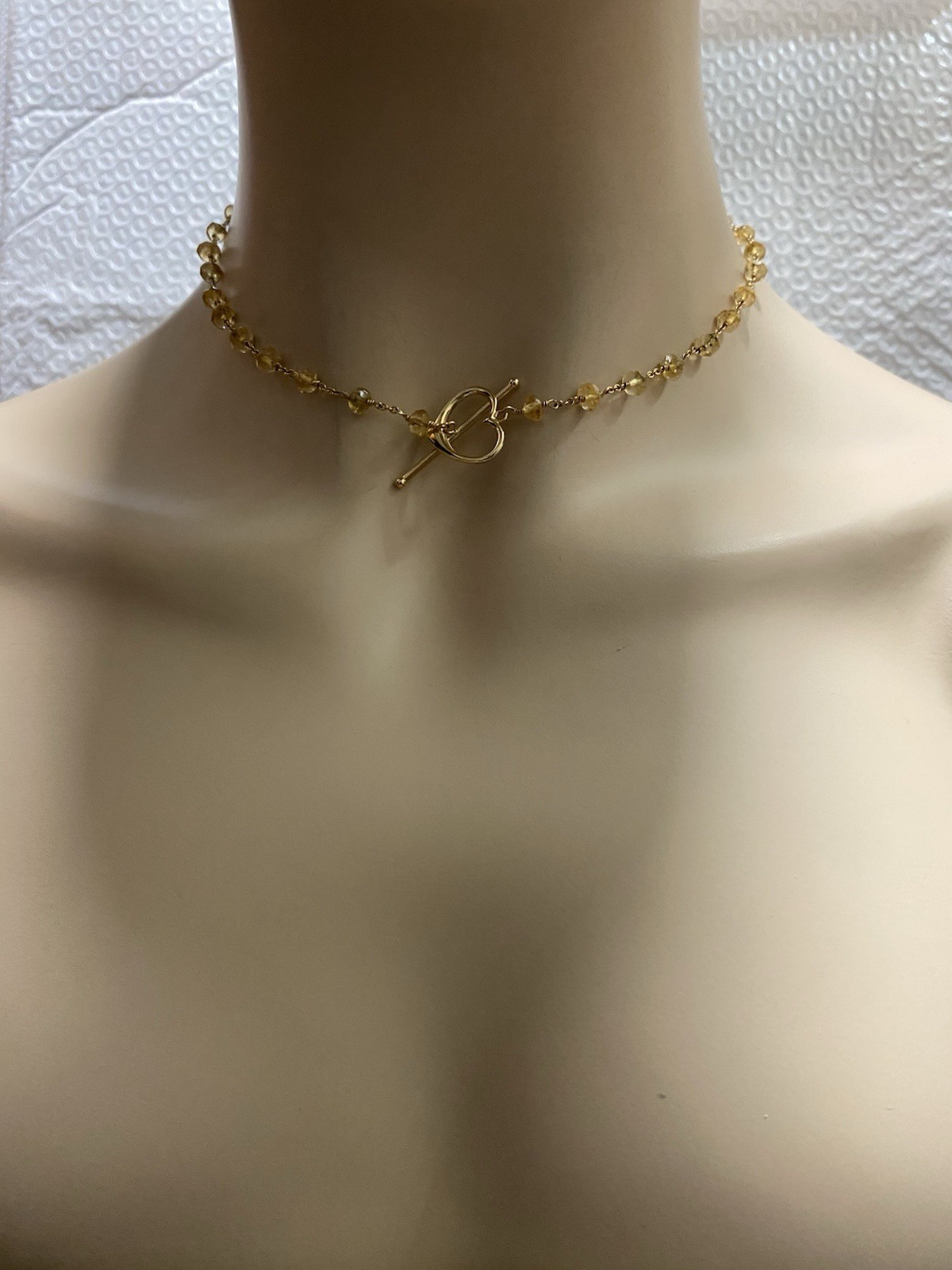 14k Gold Citrine Beaded Necklace 16 Inches, 7.10 Grams