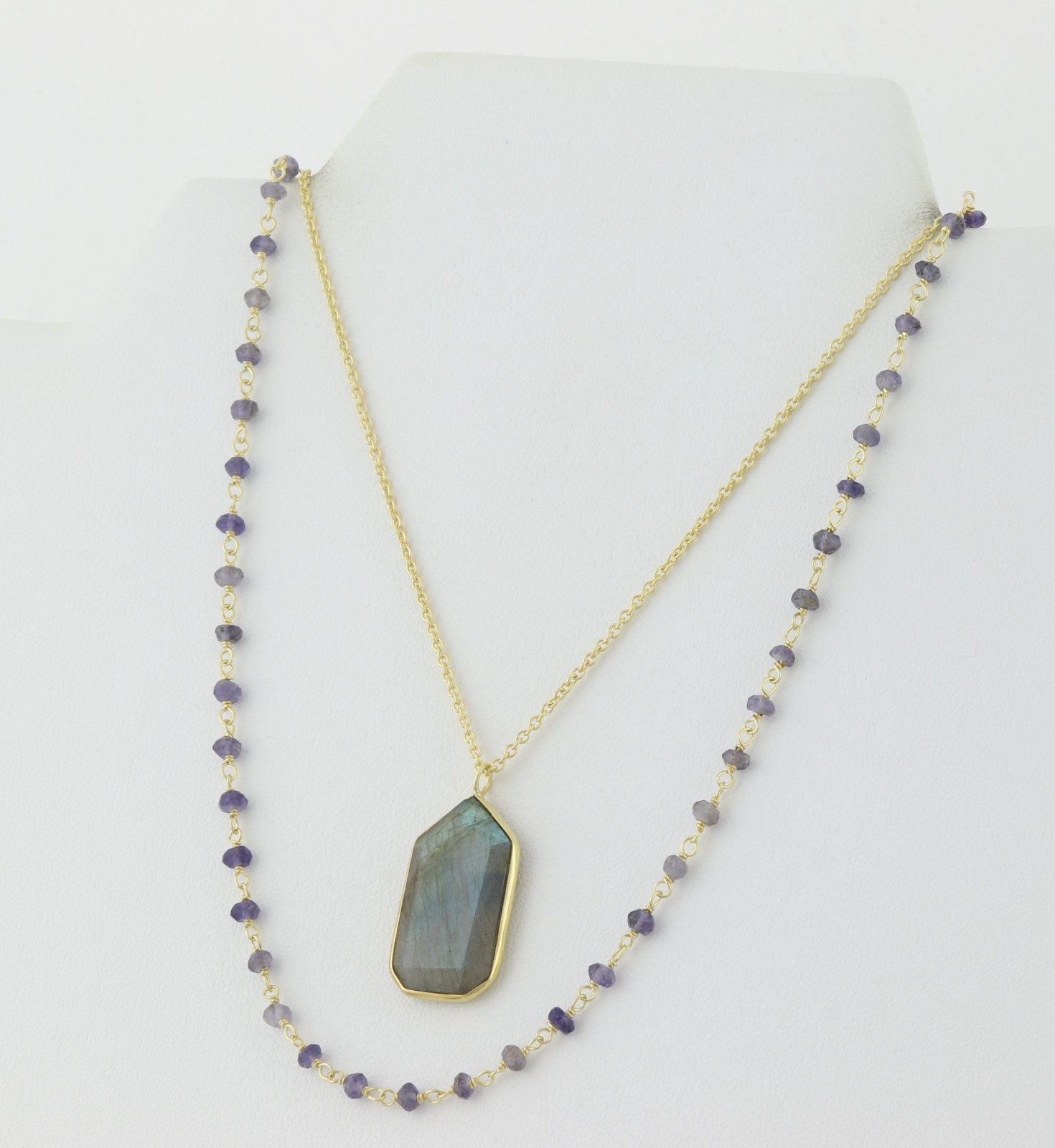 18k Gold Over Sterling Silver Long Labradorite Layered Necklace 30″