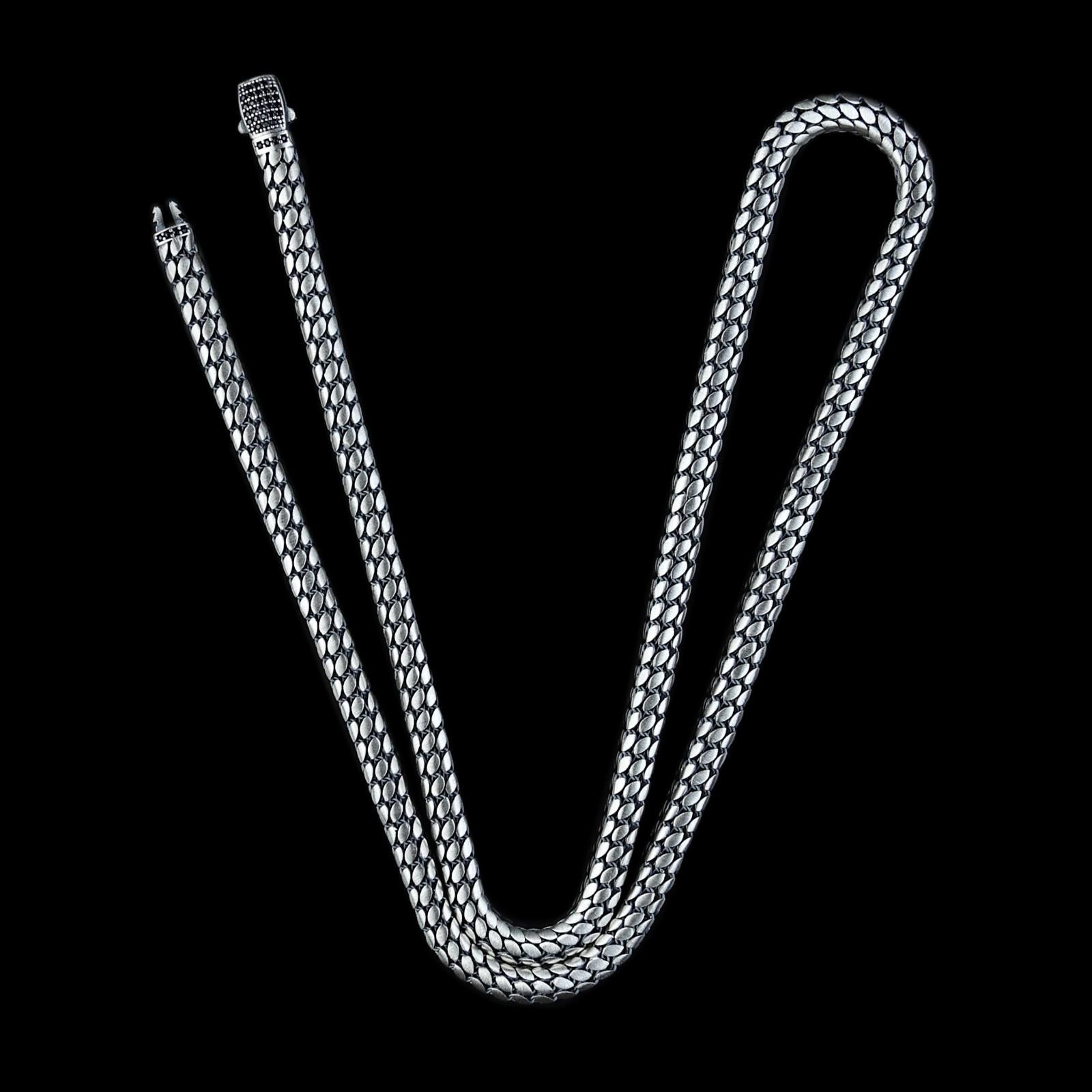 925 Sterling Silver Men Handmade Snake Popcorn Chain Necklace