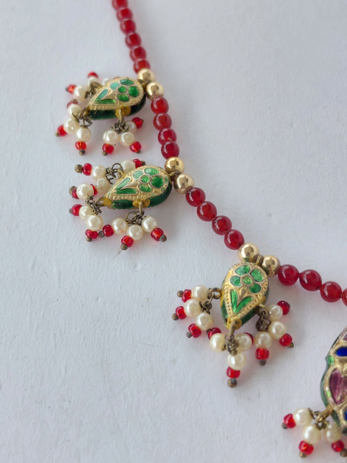 Vintage Necklace Kundan Polki Traditional Indian Wedding Enamel Multicolor