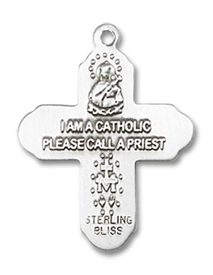 Sterling Silver 5-Way Christian Catholic Medal Pendant Necklace 18″ Chain Boxed