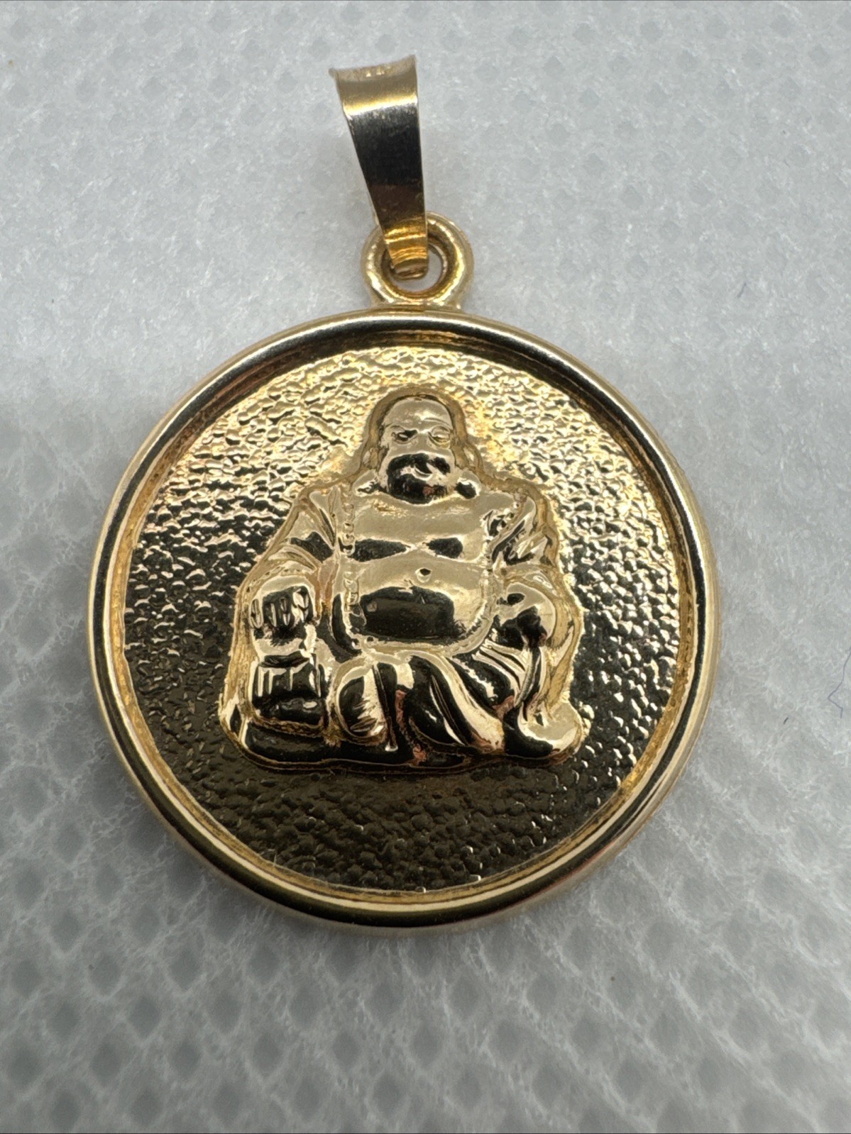14k 585 Yellow Gold Hollow Buddha Charm Pendant Buddhism Round 16.7mm 1.22g