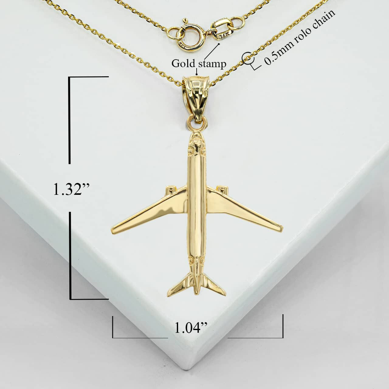 Gold Airplane Travel Charm Pendant Necklace (Available in Yellow/Rose/White)