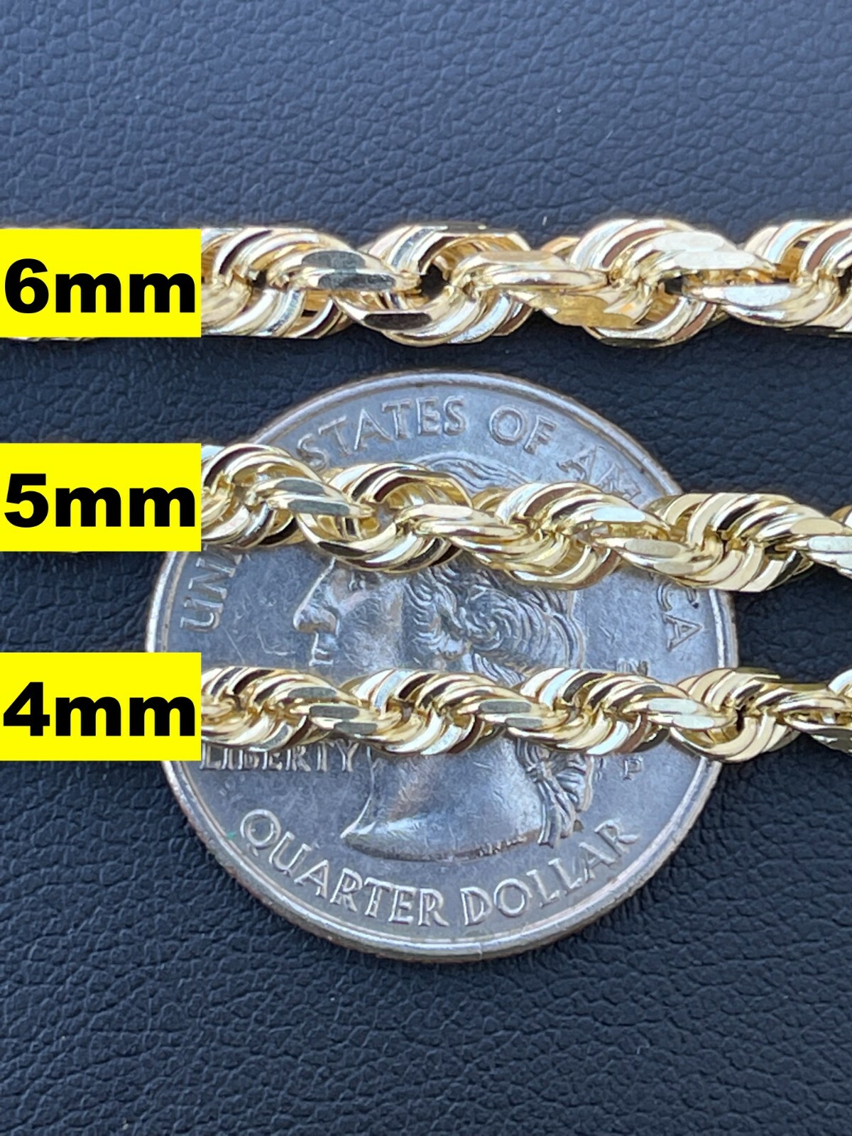 Men’s Women’s Real 10k Yellow Gold Solid Rope Chain Necklace 1.5mm-6mm