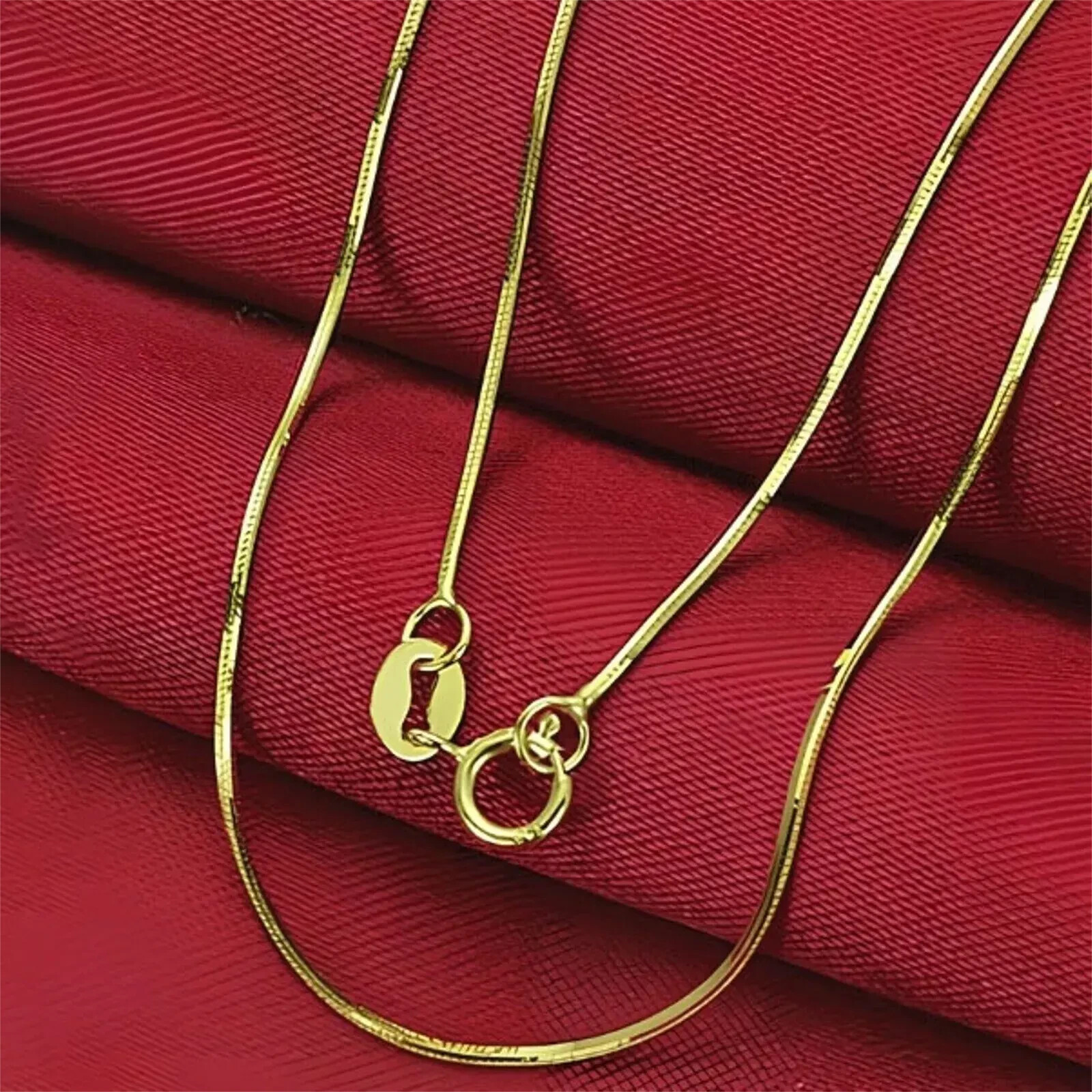 18K Yellow Gold Chain Women 0.8mm Snake Necklace 2.5g/17.7inch