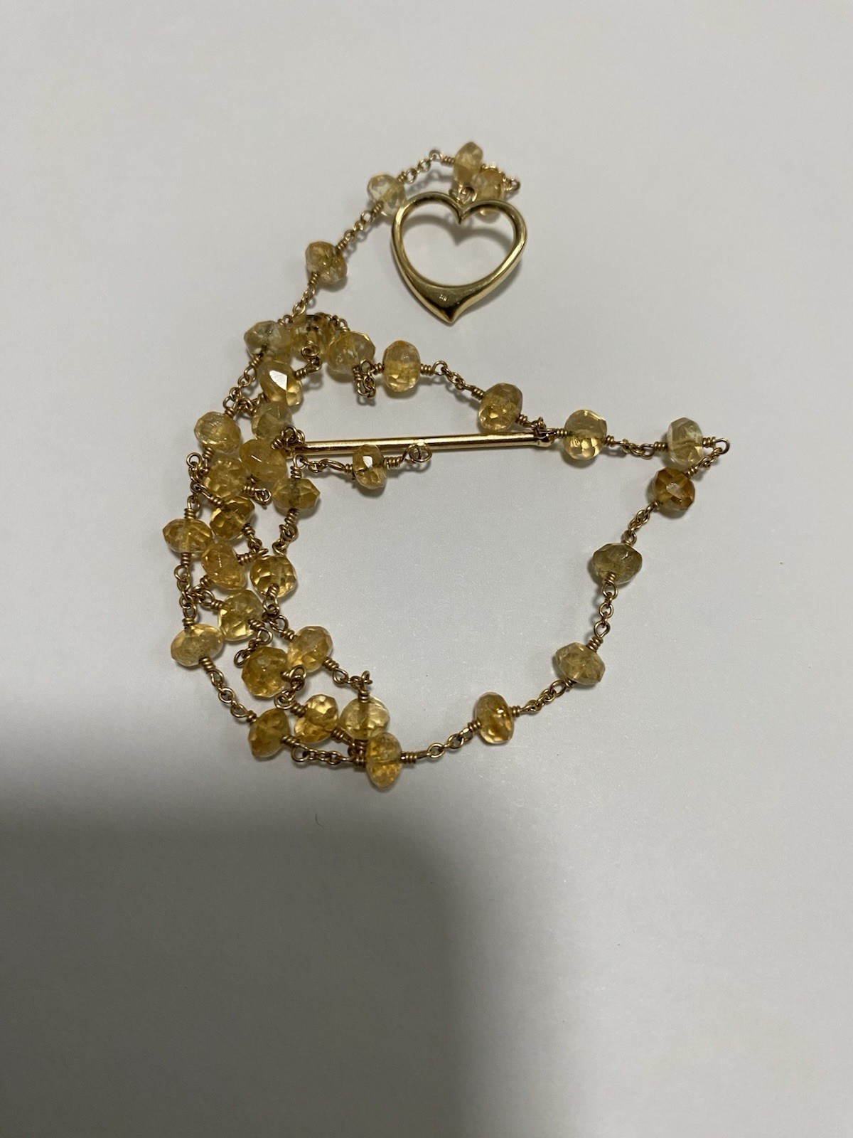 14k Gold Citrine Beaded Necklace 16 Inches, 7.10 Grams