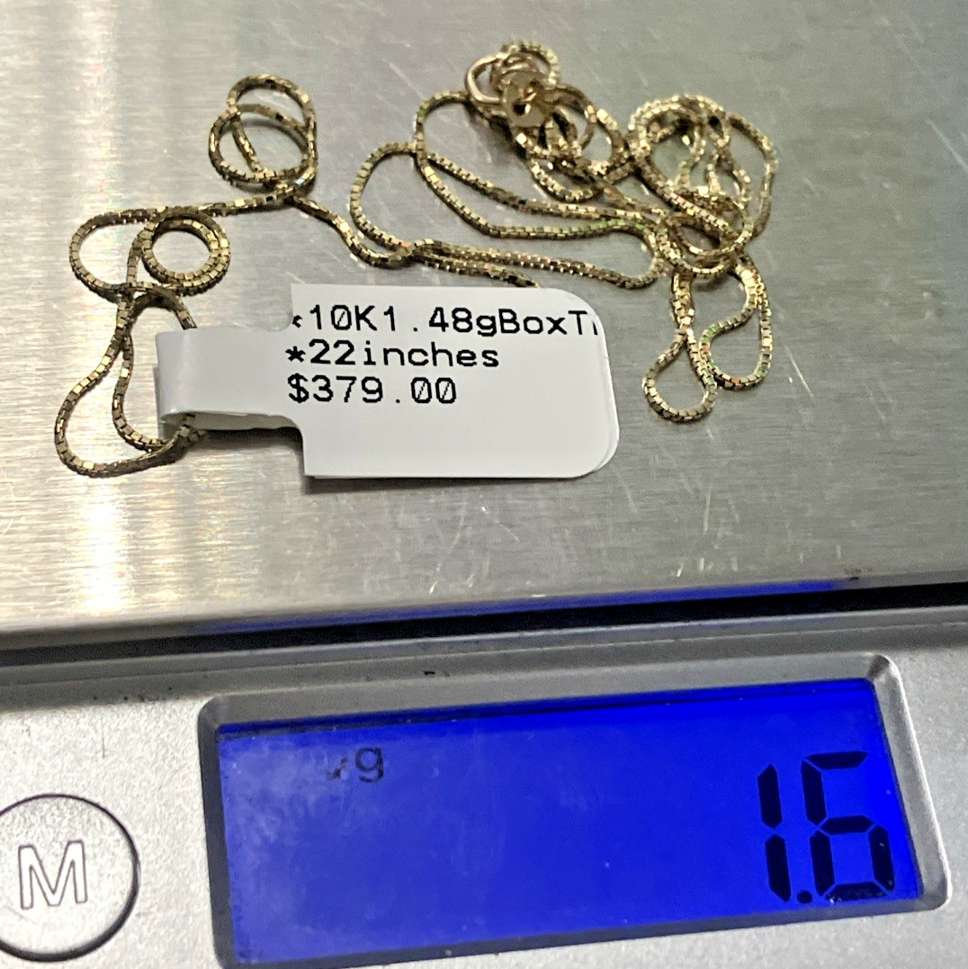 10kt Real Gold Thin Box Chain 1.48grams 22inches Starz Brand New with Retail Tag