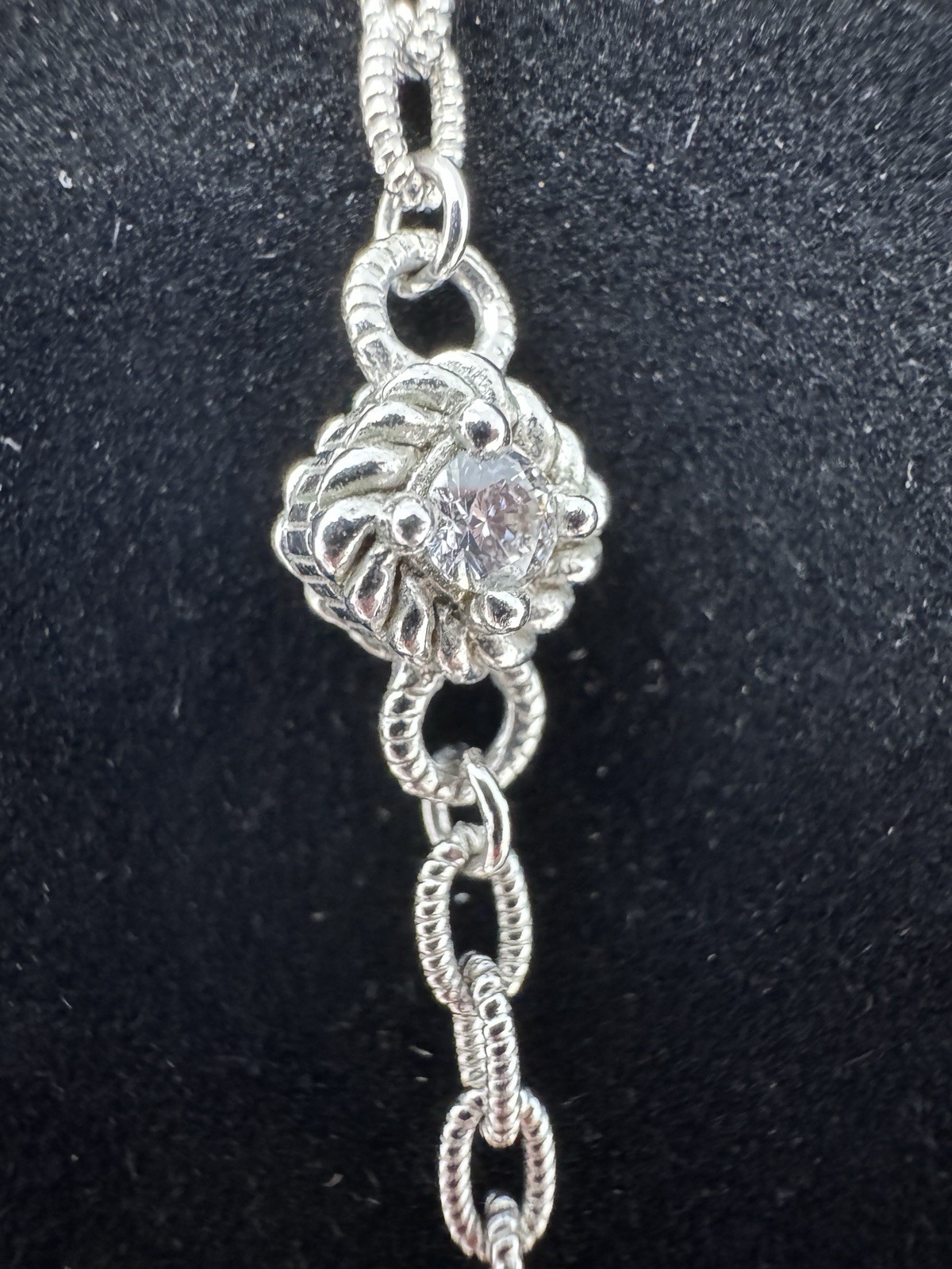 Judith Ripka Sterling Silver Pearl CK 925 Heart Pendant Station Necklace 20”