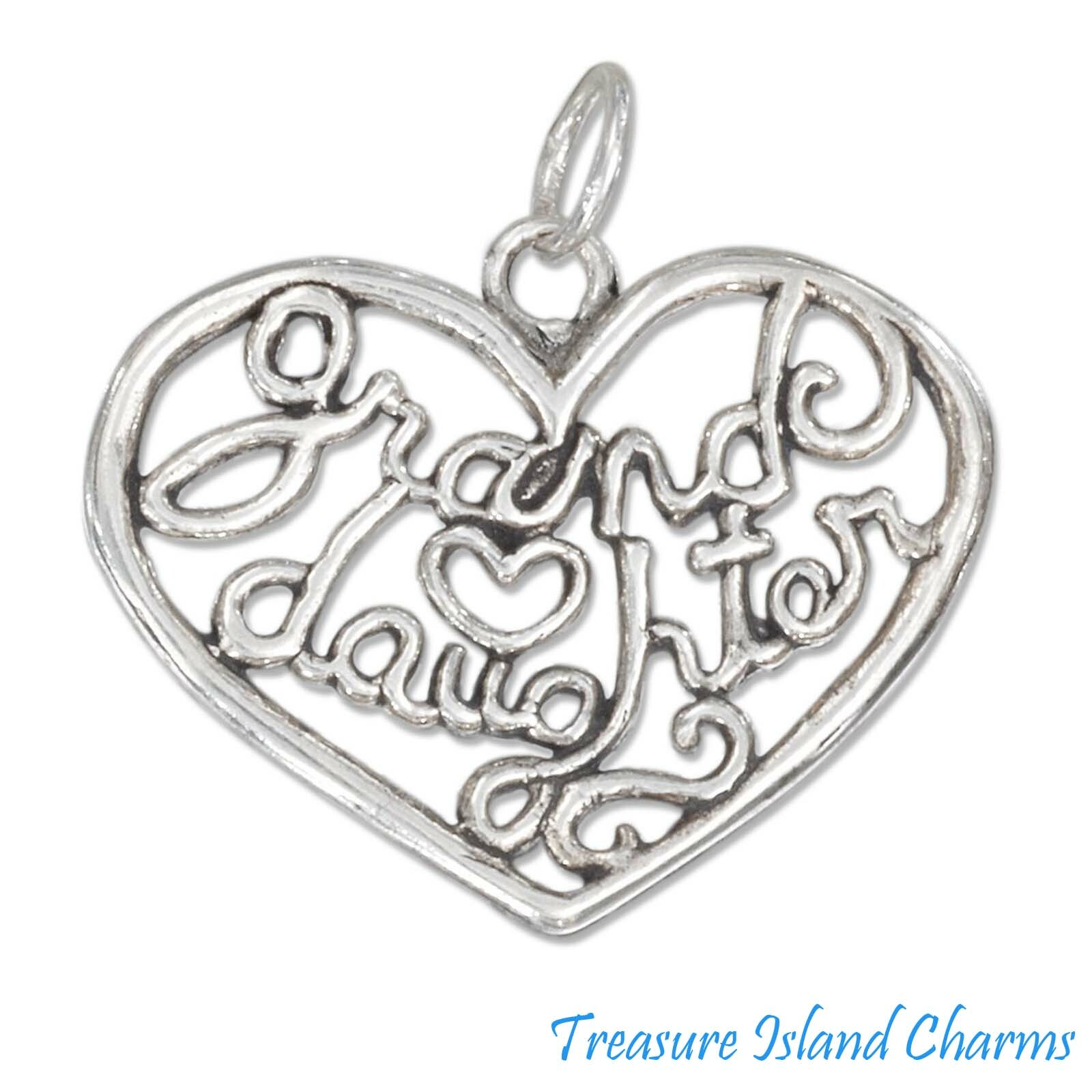 Granddaughter Filigree Heart 925 Solid Sterling Silver Charm Pendant MADE IN USA
