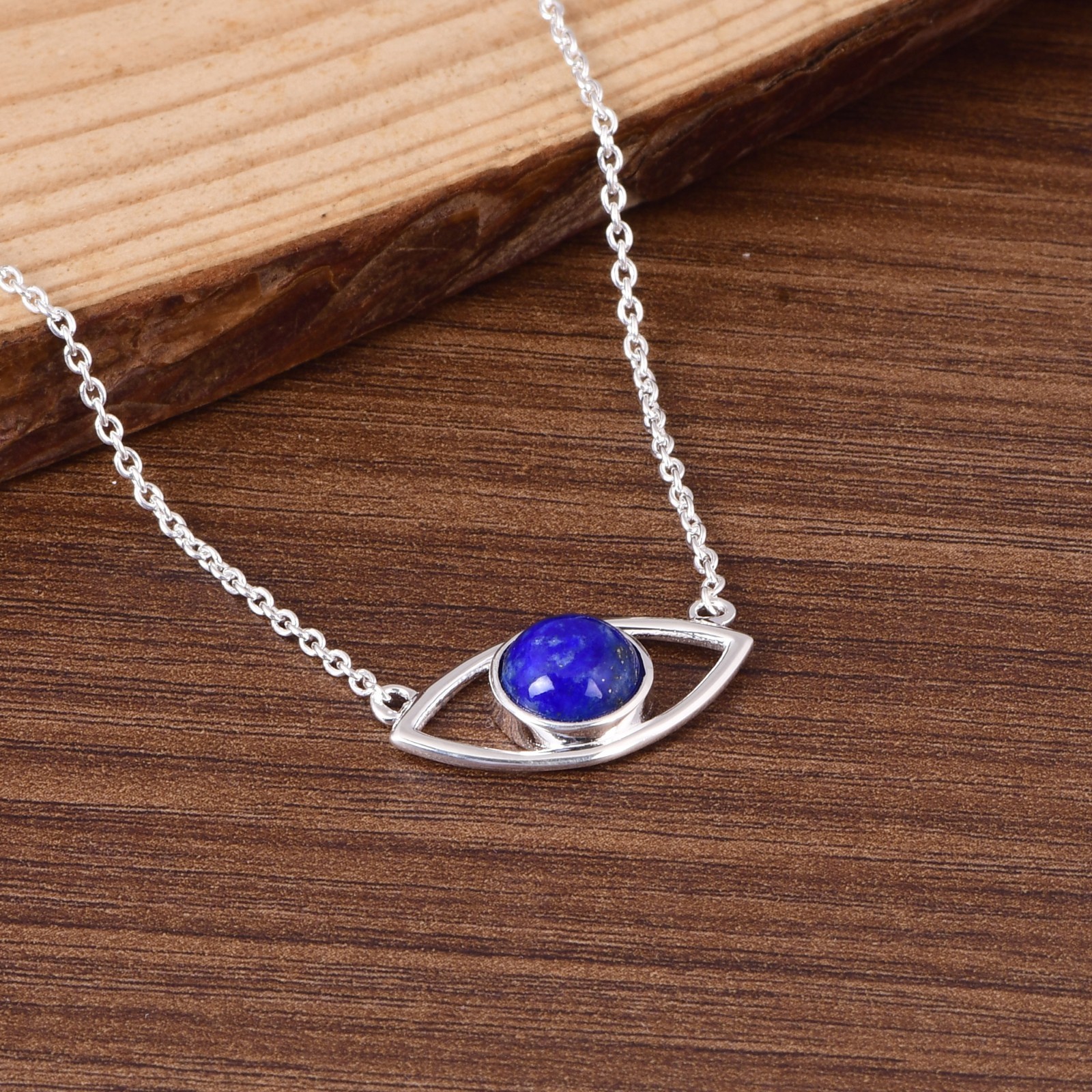 Lapis Lazuli Evil Eye Necklace 925 Sterling Silver 20 Inch Chain Gift for Her