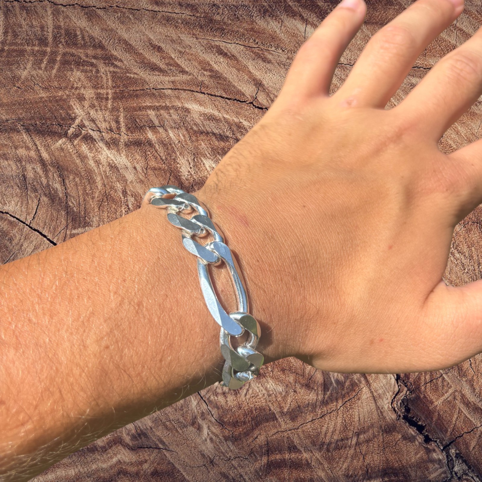 13mm Figaro Bracelet – 925 Sterling Silver or 14k Gold Vermeil Made in Italy