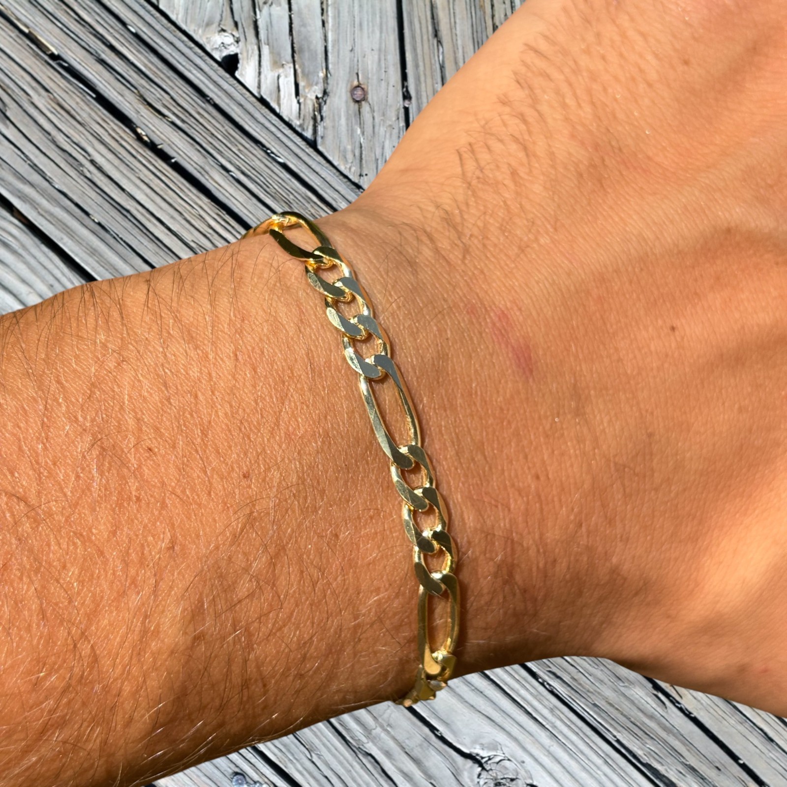 6mm Figaro Bracelet Link – Real Solid 925 Sterling Silver Or 14k Gold Vermeil