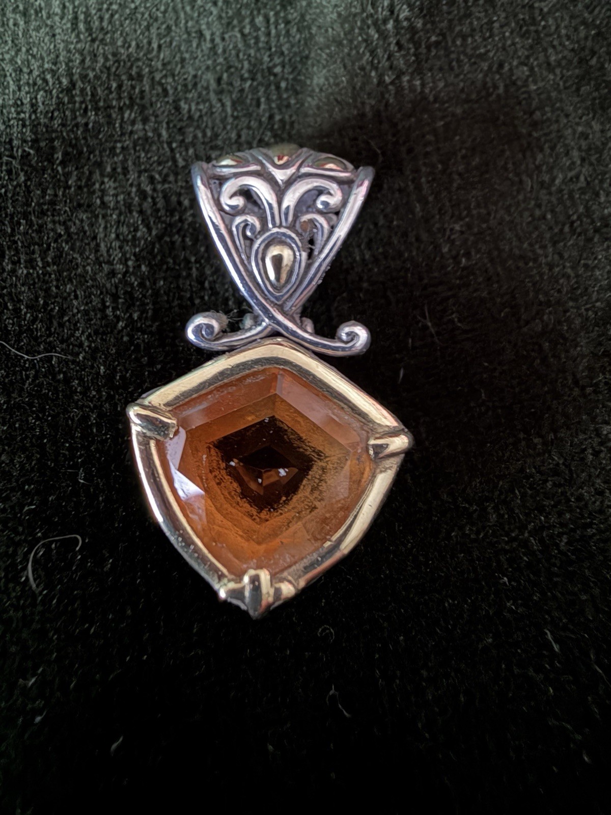 John Hardy citrine pendant W/intricate filigree sterling silver & 18K gold