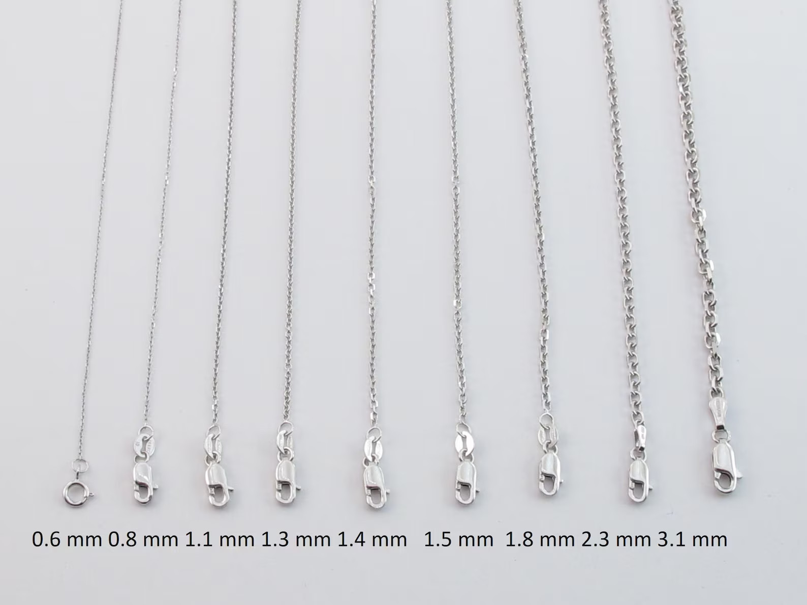 14k Solid White Gold Cable Chain 16″-24″ , 0.6 mm – 3.1 mm