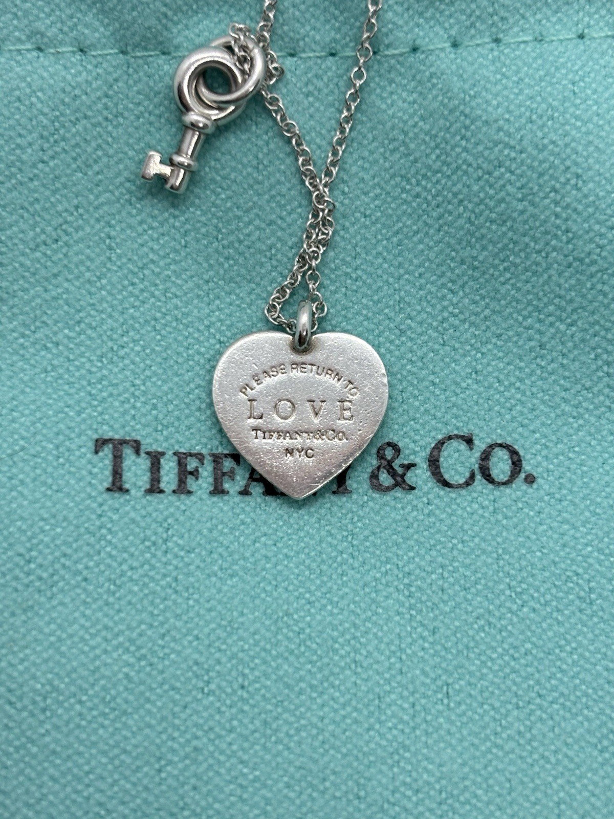 Tiffany & Co 925 Silver Return To Love Heart & Key Pendant Necklace 16+2” 3.84g