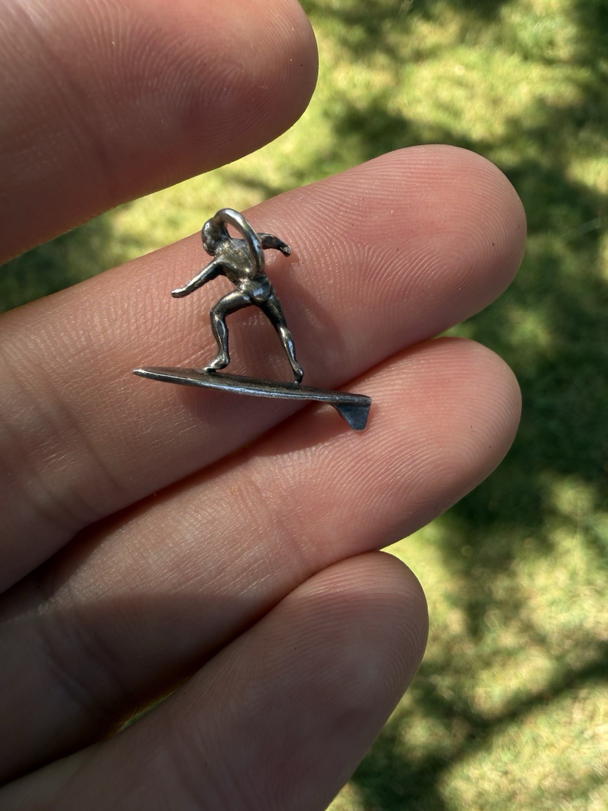 Small 925 Sterling Silver Charm Pendant Man On Surf Board Surfing Ocean Beach