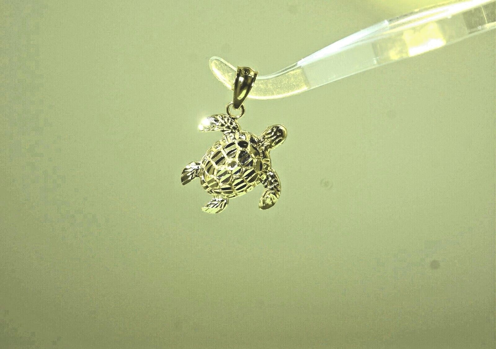 16MM SOLID 14K YELLOW GOLD SPARKLY DIAMOND CUT DC HAWAIIAN TURTLE PENDANT SML