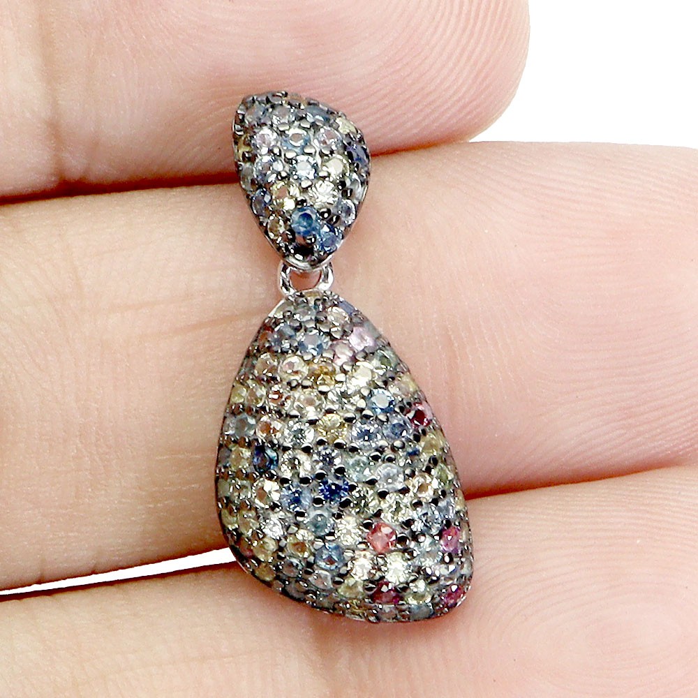 925 Sterling Silver Pendant Sapphire Round Diamond Cut Natural Gemstone Jewelry