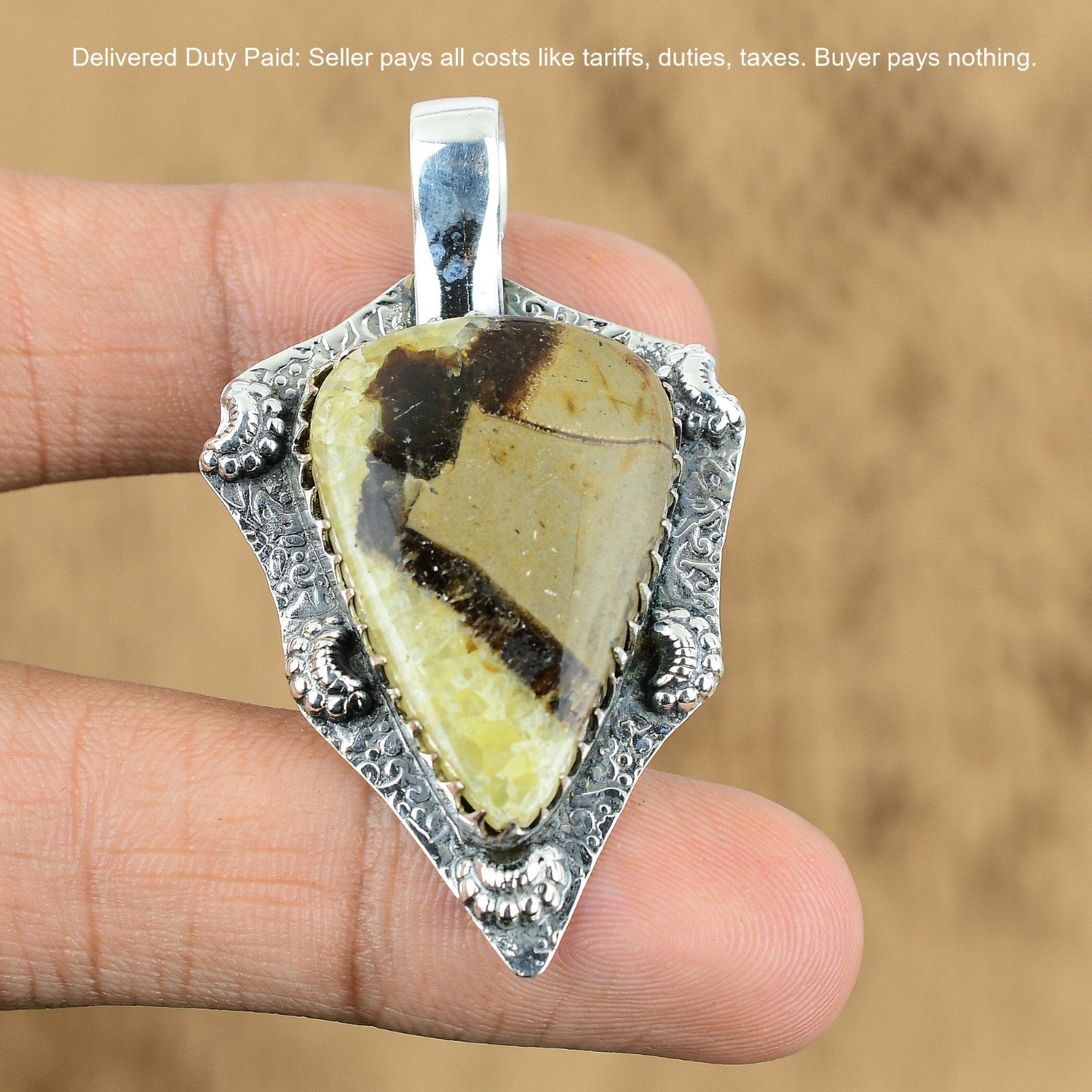 Septarian Gemstone Sister Birthday Wedding Pendant Jewelry 925 Sterling Silver