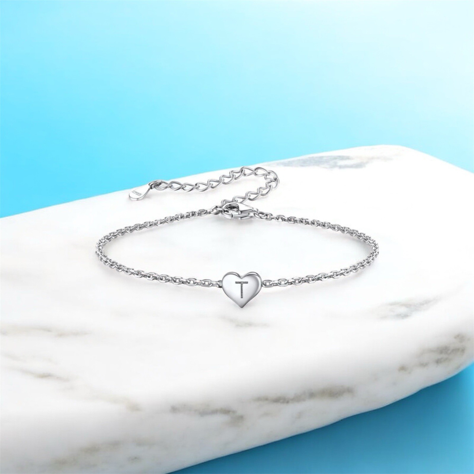 NEW SILVORA 925 SILVER T INITIAL HEART BRACELET JEWELRY WOMEN GIRLS GIFT NAME