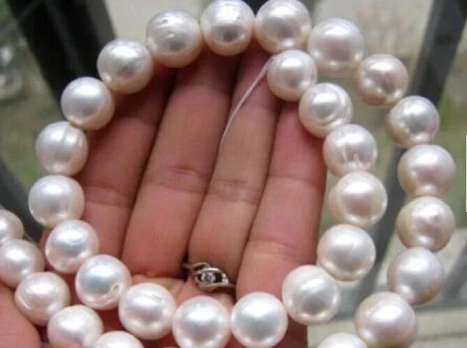 new huge 18″ 11-12 MM SOUTH SEA NATURAL White PEARL NECKLACE 14K GOLD CLASP