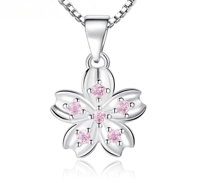 925 Sterling Silver Womens 20″ Chain Pink Topaz Flower Pendant Necklace D677