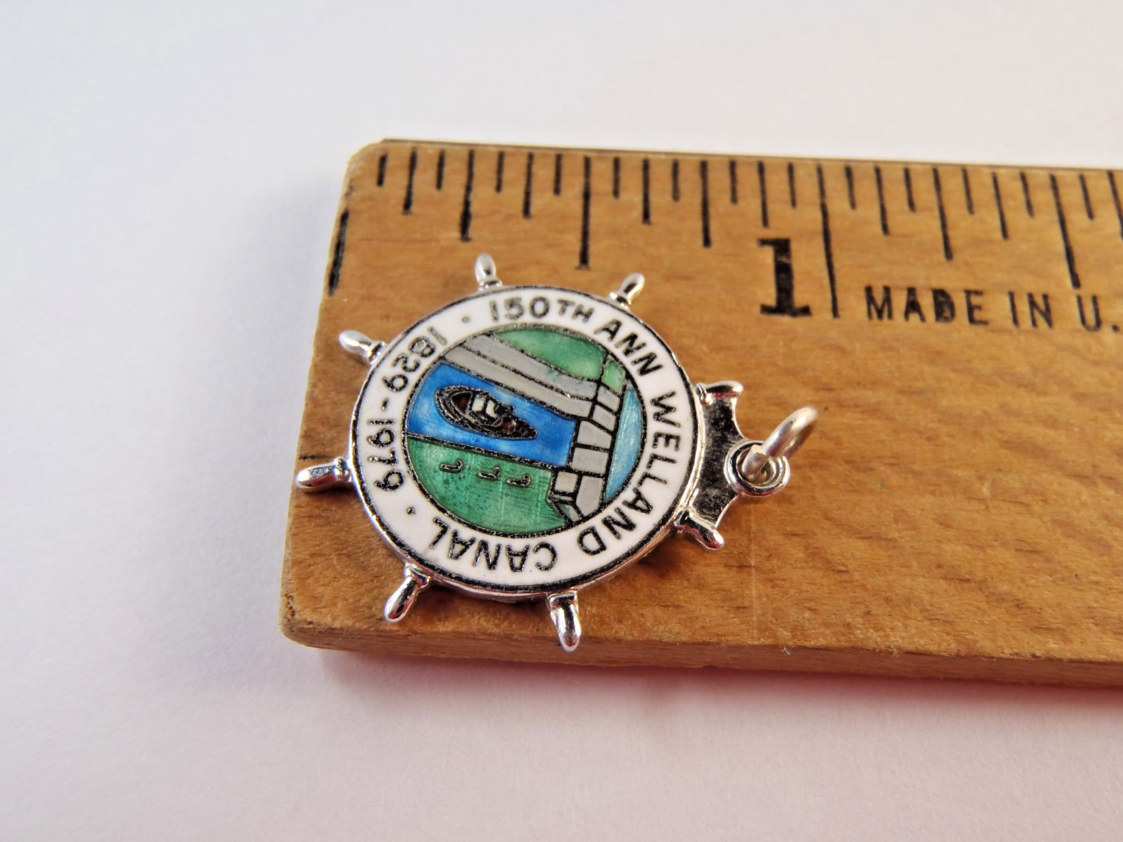 Welland Canal 150th Anniversary Sterling Silver Enamel Charm from 1979 Free Ship