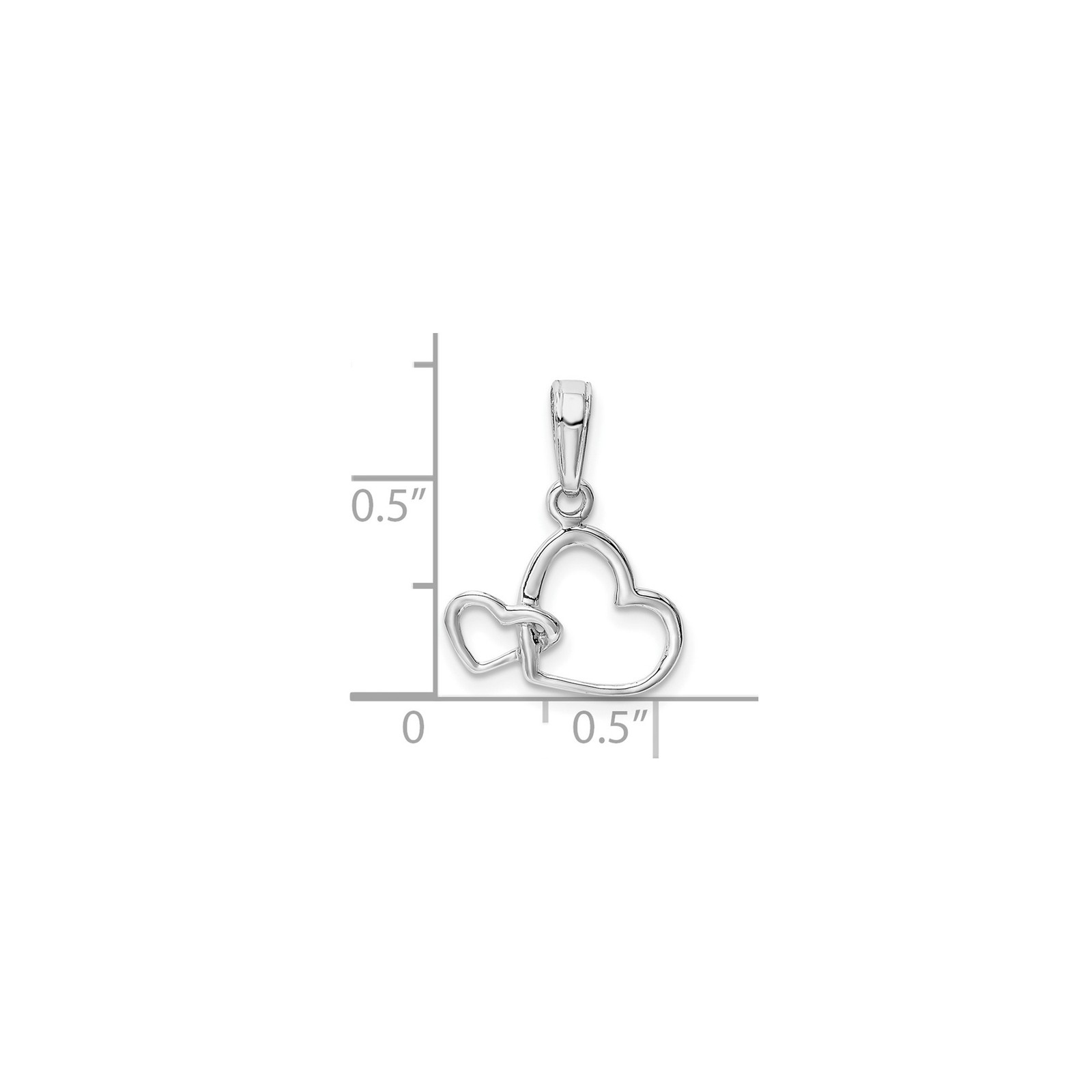 10k White Gold Open Heart Pendant Interlocking Double Hearts Charm for Women