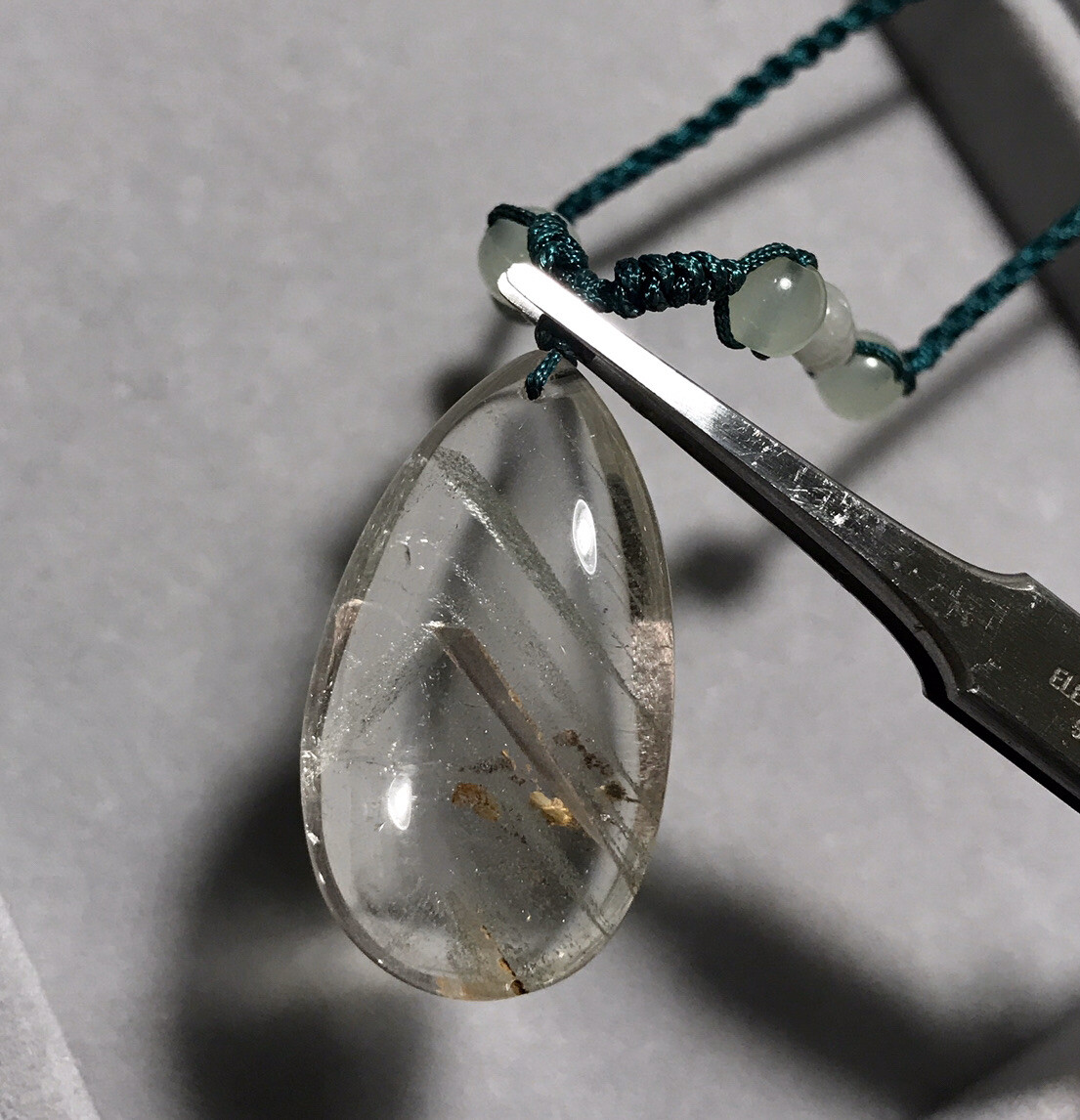 US SELLER Natural Green Phantom Quartz Pendant Teardrop Brazil Crystal Gem Stone