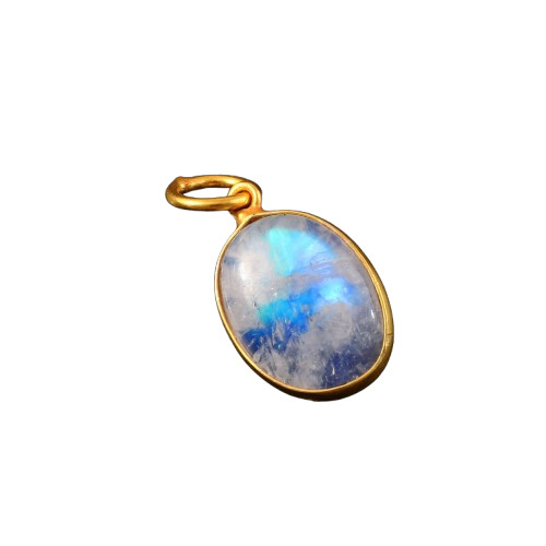 Natural Moonstone Teardrop Pendant Solid 14K Gold Blue Flash Gemstone 3159