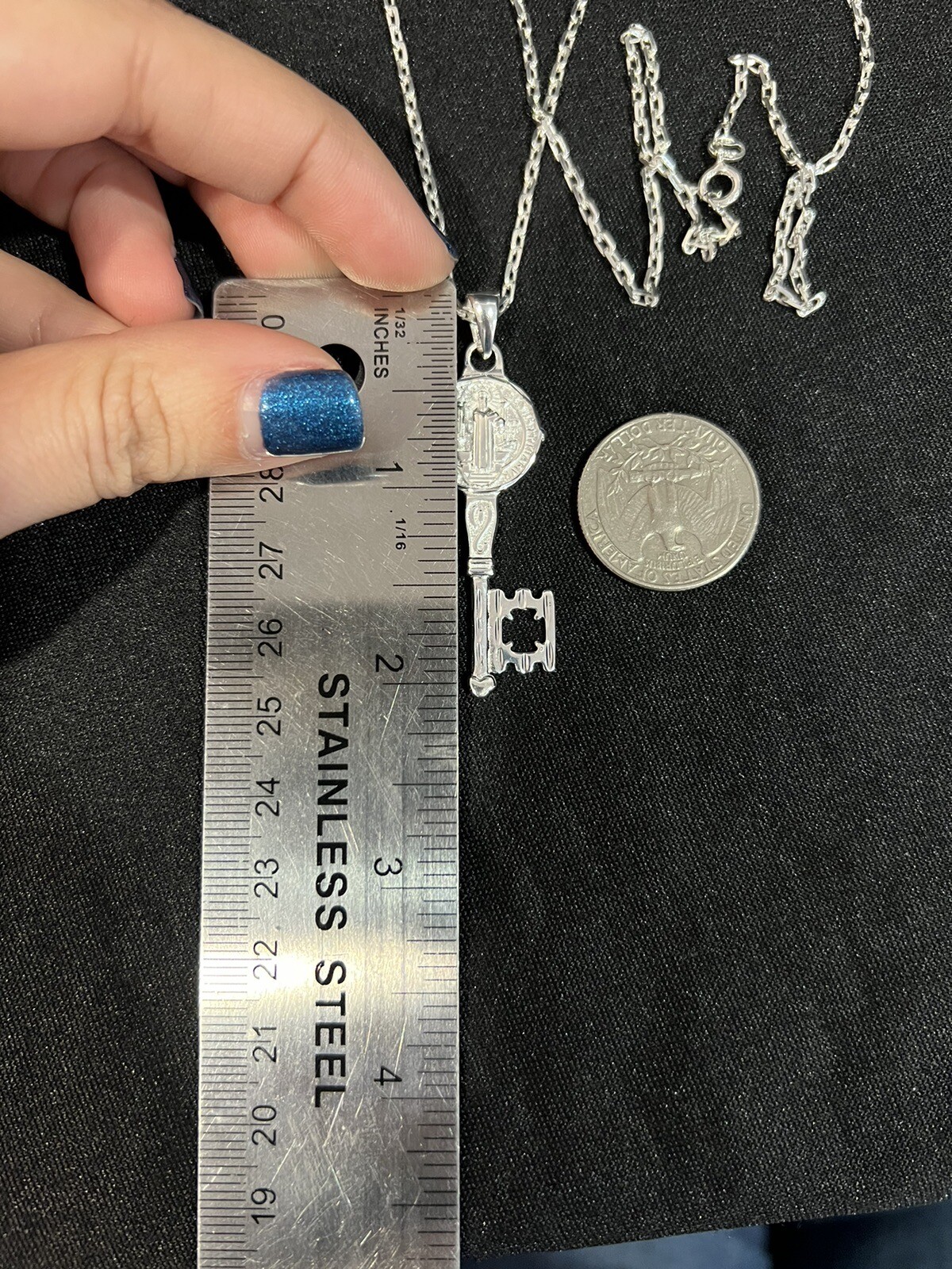 925 Sterling Silver Men St Benedict Key San Benito Llave & Forz Chain 22 24 26