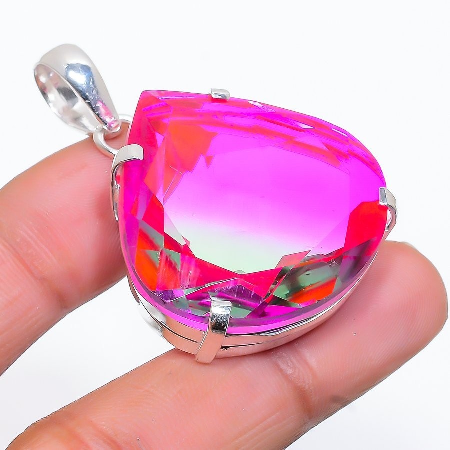 Tourmaline Gemstone 925 Sterilng Silver Jewelry Pendant Sz 1.9″ For Gift