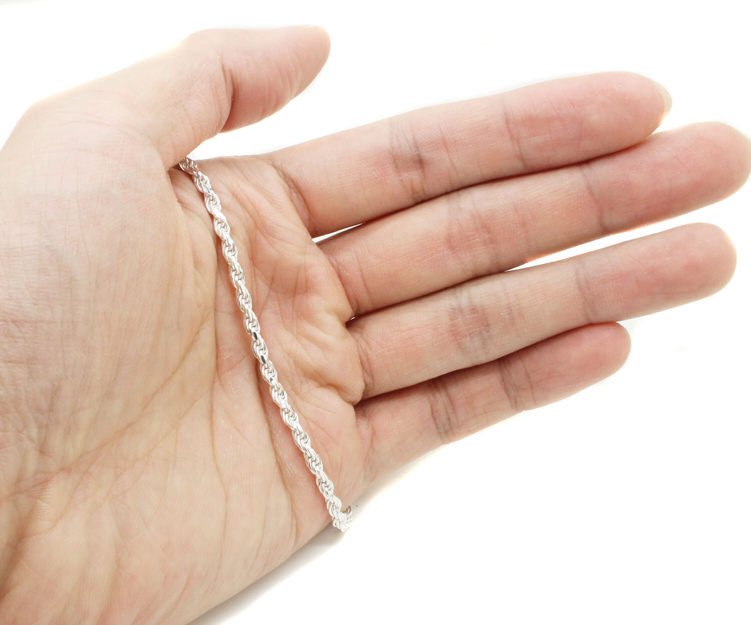 .925 Sterling Silver Rope Chain Italy Necklace Mens Link 16-30In 3mm