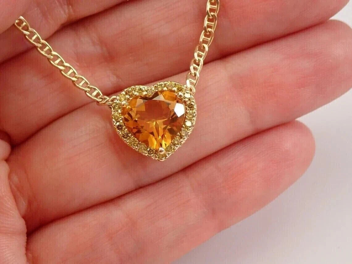 2.00Ct Heart Cut Yellow Citrine Lab-Created Halo Pendant 14K Yellow Gold Finish