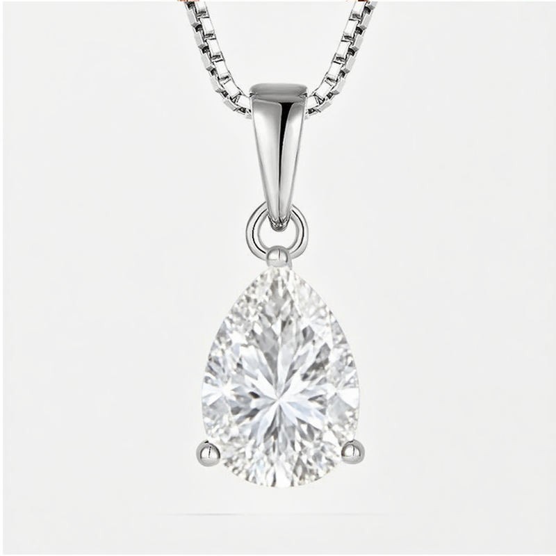 4.00 CT Pear cut Shaped Moissanite Pendant 14K white Gold Plated free chain