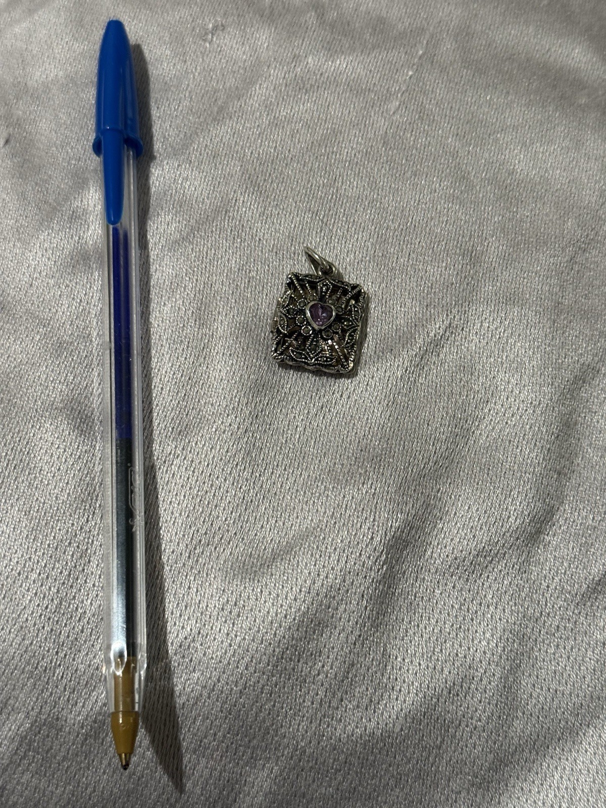 Sterling Silver 925 Marcasite Heart Locket Pendant Amethyst Vintage FAS