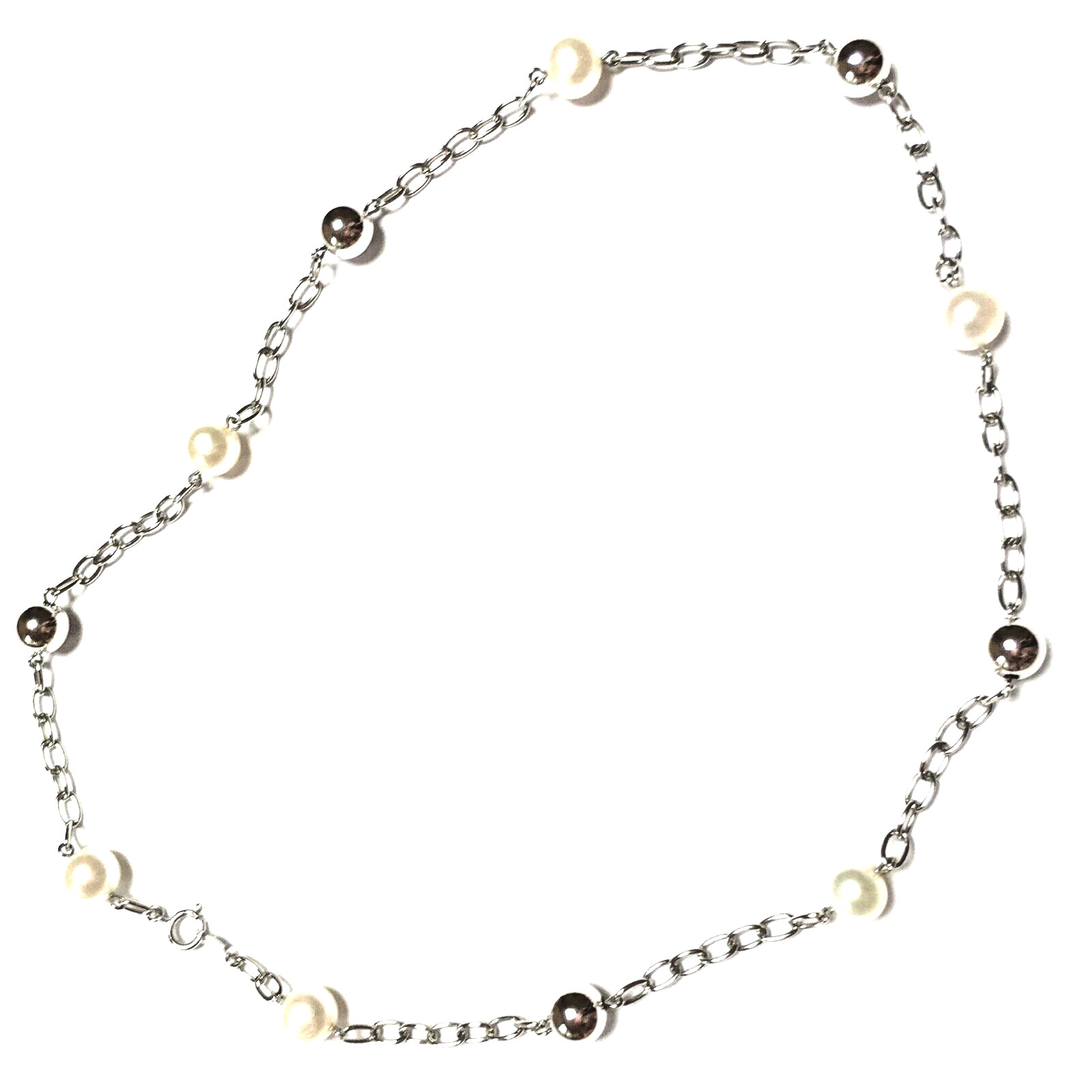 JACMEL Necklace Sterling and Pearl Beaded Chain Stations VERY GOOD CONDITION